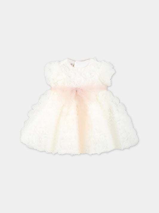 Vestito bianco per neonata con rose in tulle,La Stupenderia,CBAB58X05 U10