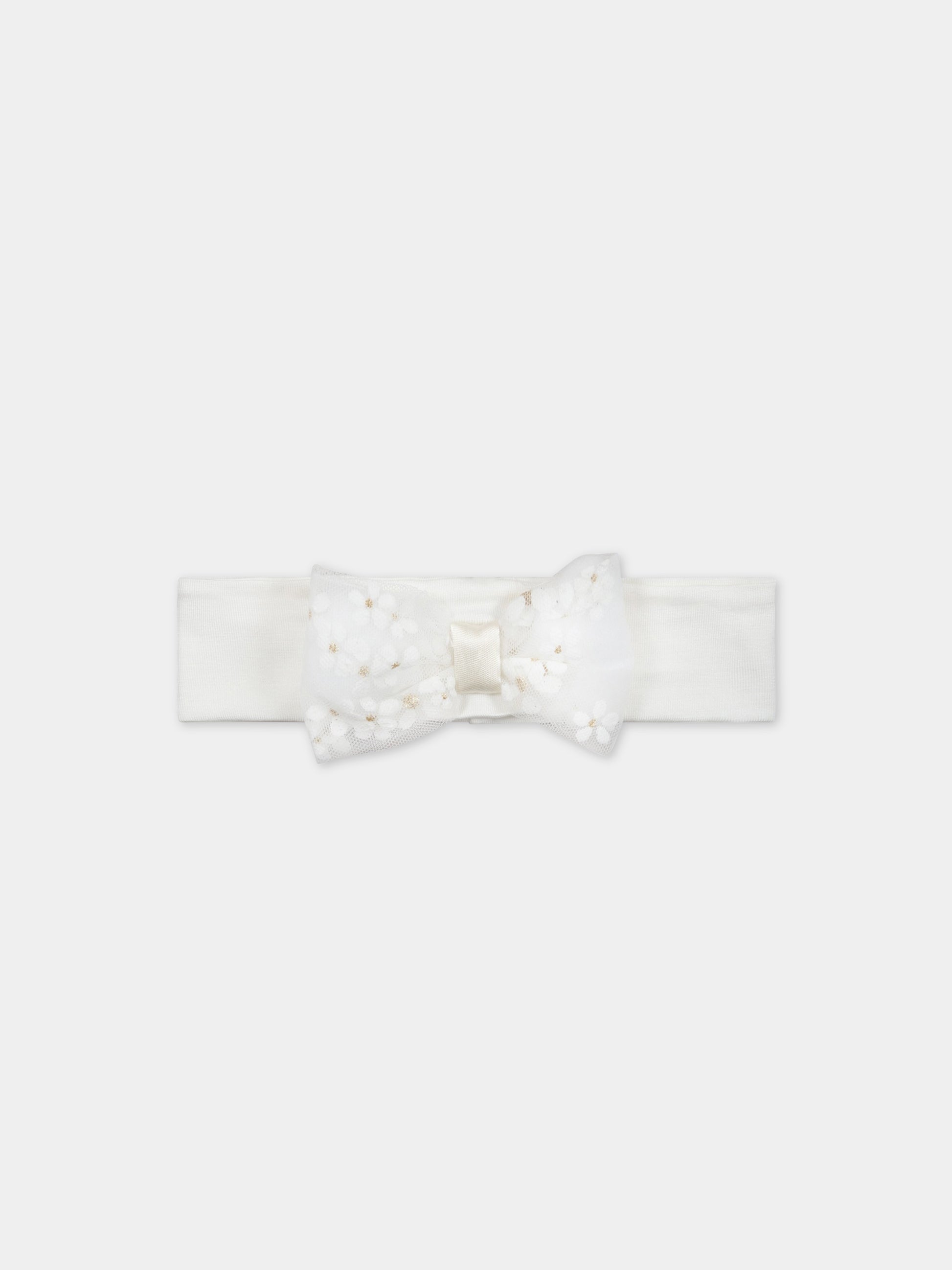 Fascia bianca per capelli per neonata con fiocco in tulle,La Stupenderia,ABFA52J32 X19