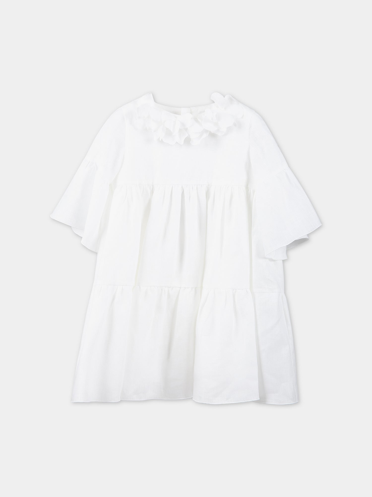 Vestito bianco per neonata con fiori applicati,Little Bear,6241 BIANCO