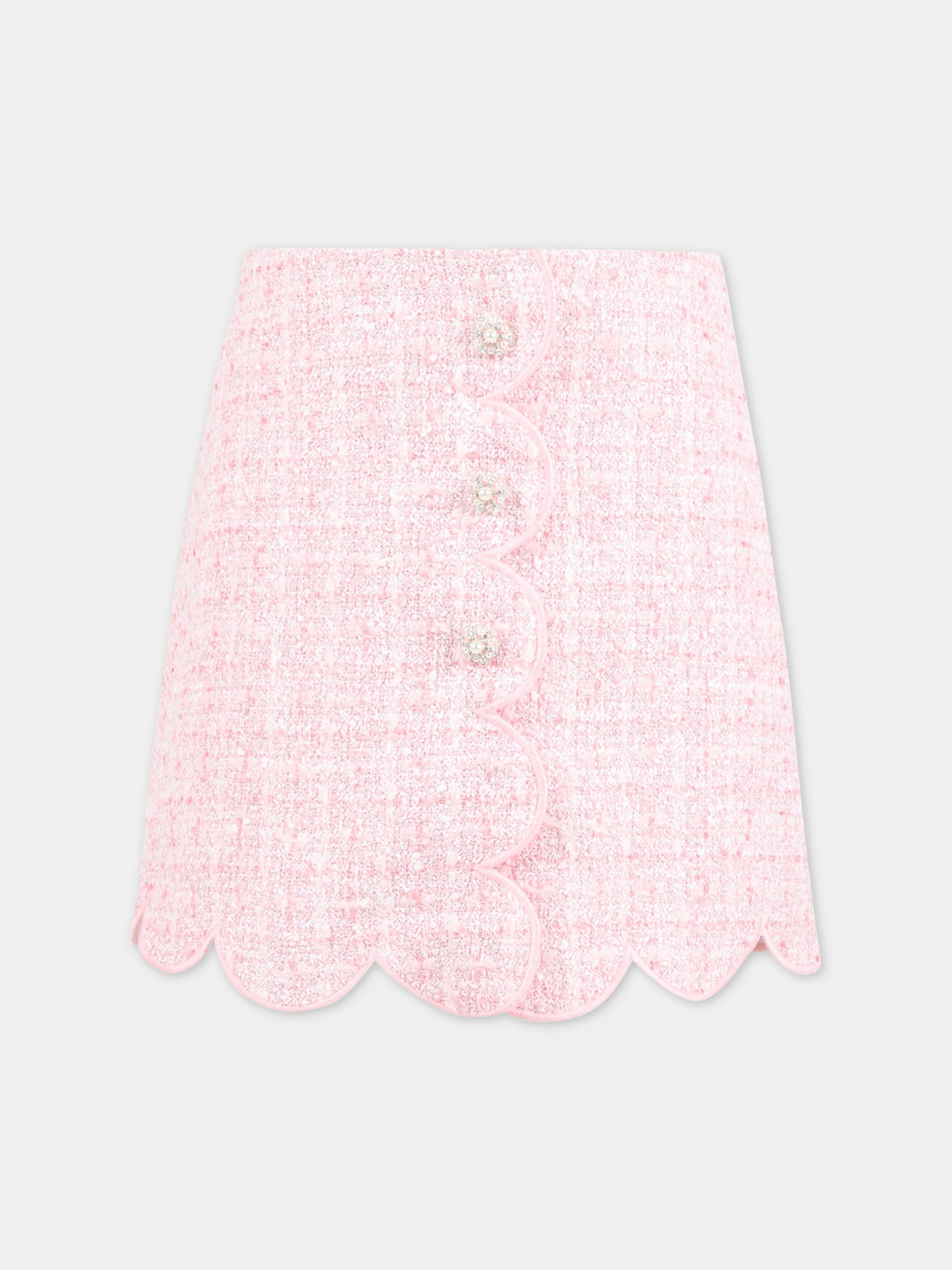 Gonna rosa per bambina con bottoni con strass,Self-portrait,RS23 712SK P 22458568