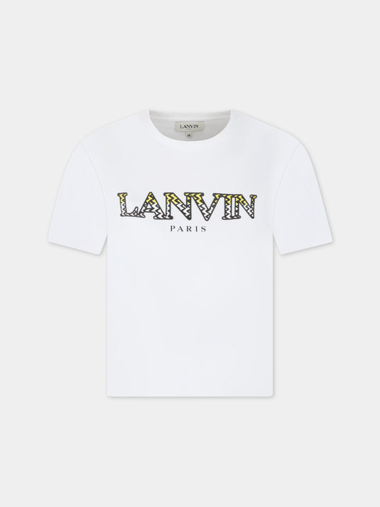 T-shirt bianca per bambino con logo giallo,Lanvin Petite,N25102 10P