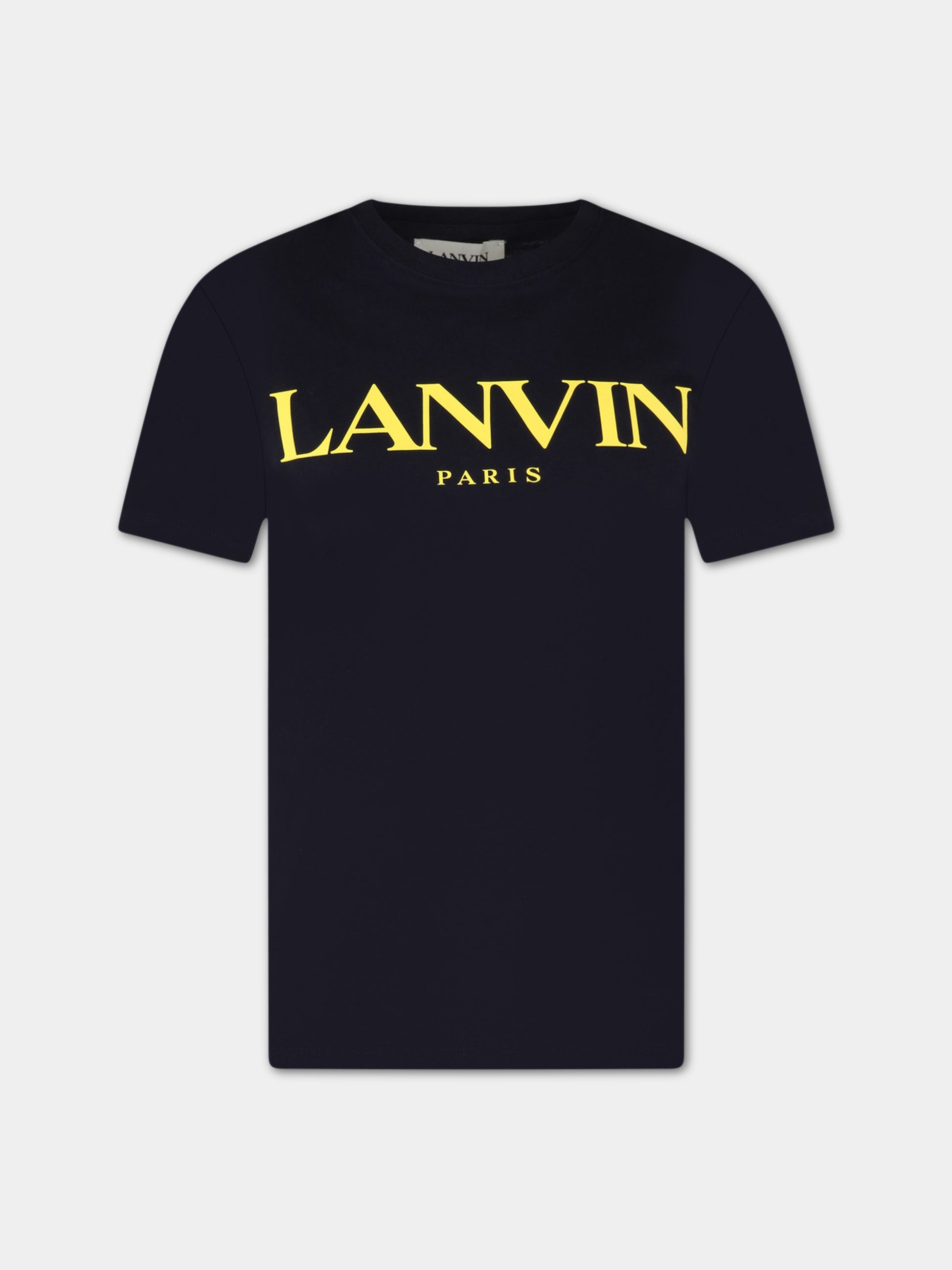 T-shirt blu per bambino con logo giallo,Lanvin Petite,N25101 859