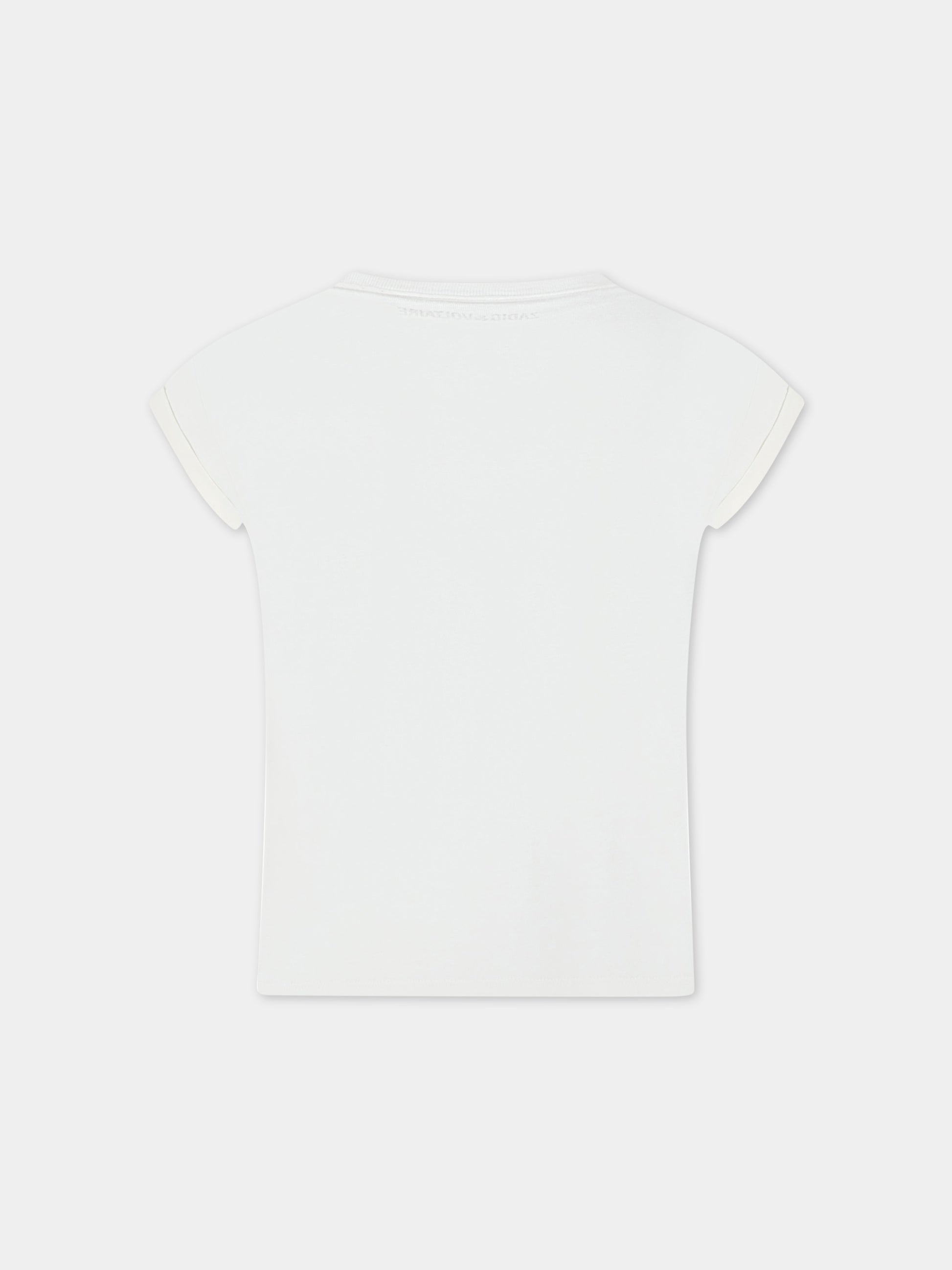 T-shirt avorio per bambina con logo e stampa,Zadig & Voltaire Kids,X15380 140