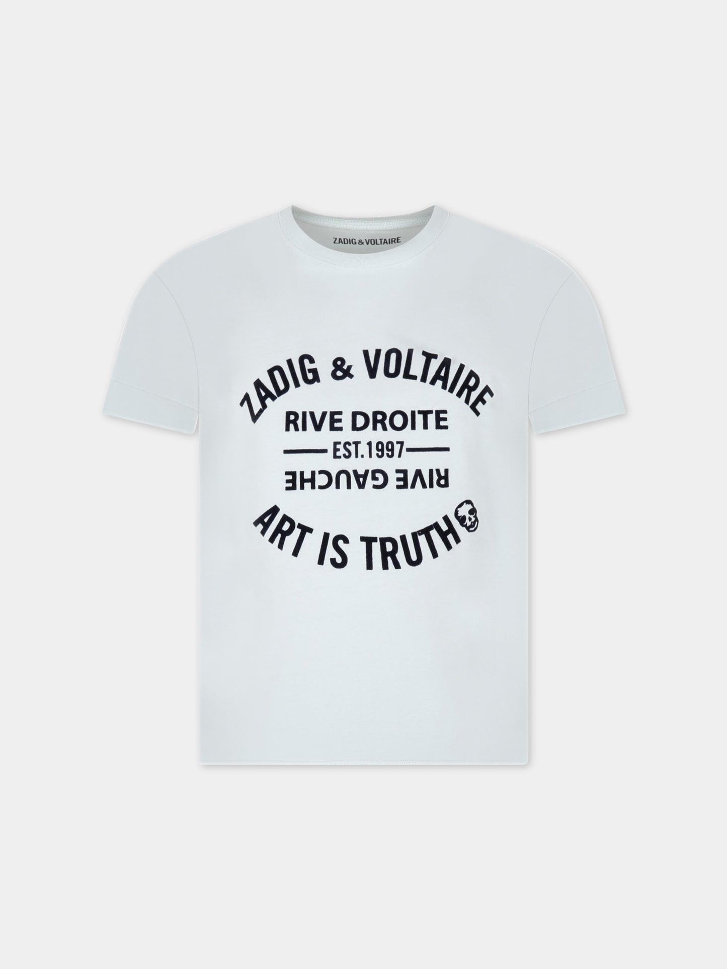 T-shirt celeste per bambina con logo nero,Zadig & Voltaire Kids,X15384 77N