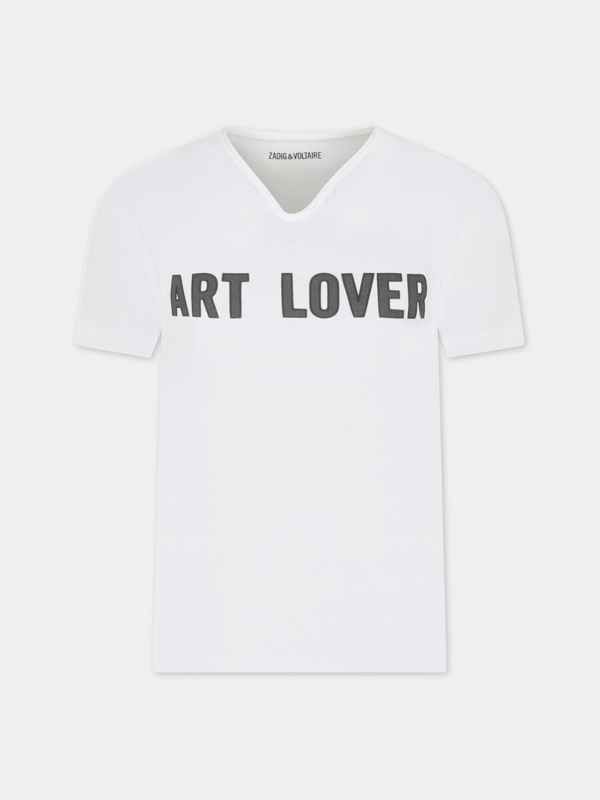 T-shirt bianca per bambino con scritta nera,Zadig & Voltaire Kids,X25352 N40