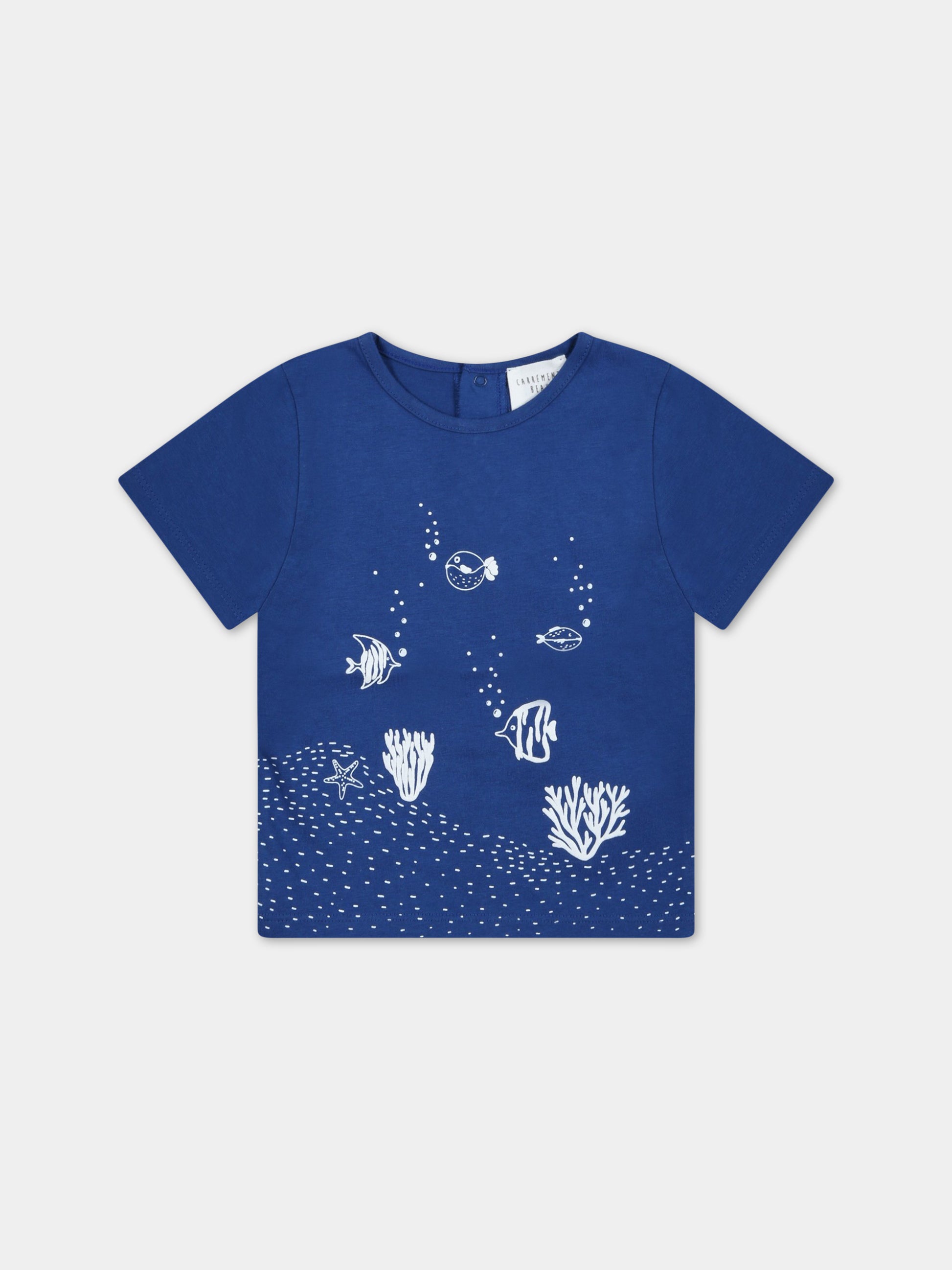 T-shirt blu per neonato con stampa marina,Carrement Beau,Y05238 830