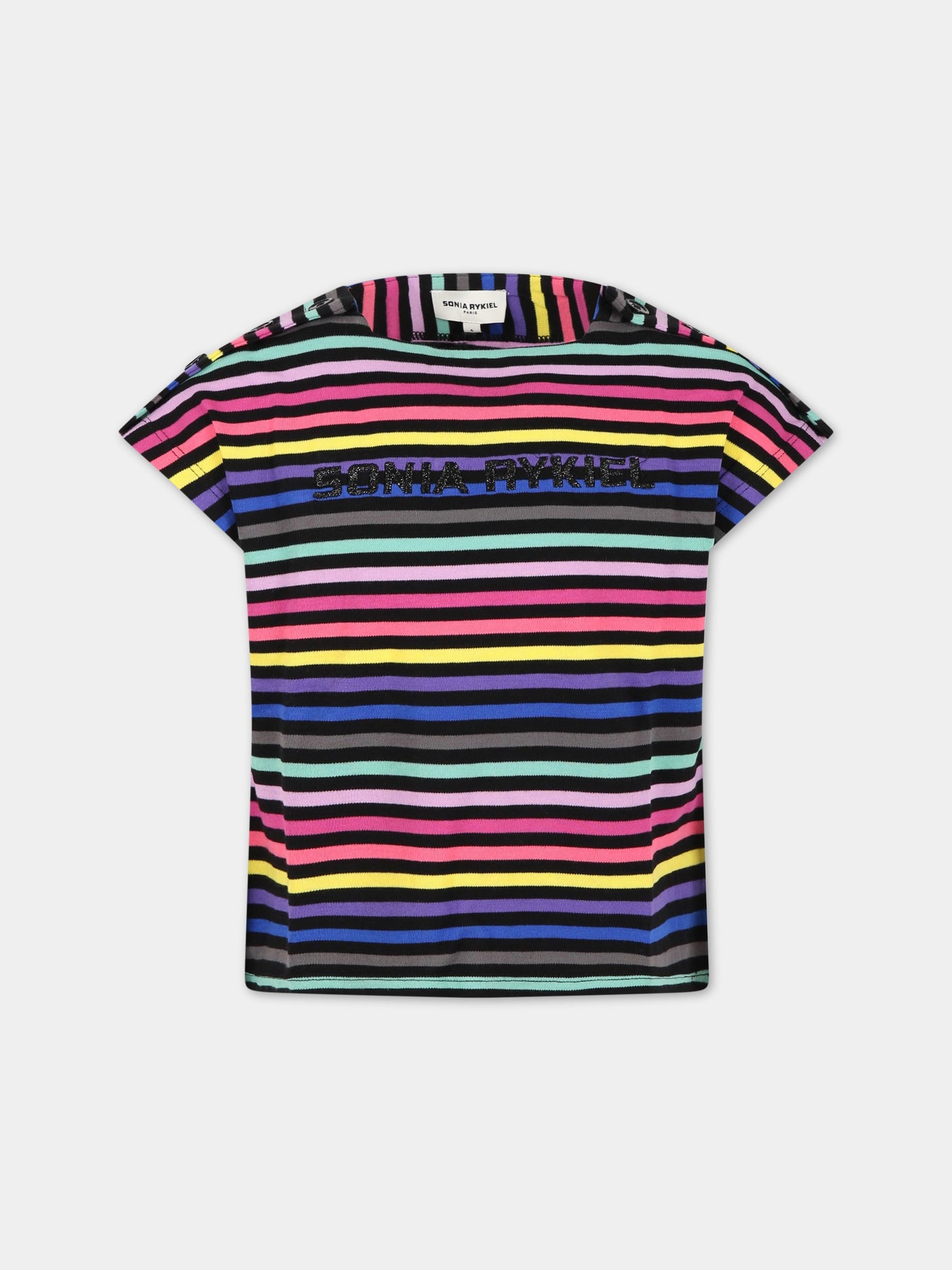 T-shirt multicolor per bambina con logo ricamato,Sonia Rykiel Paris,A15011 Z41