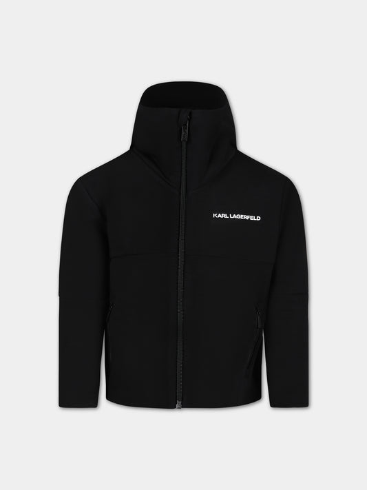 Felpa nera per bambino con stampa logo,Karl Lagerfeld Kids,Z25409 09B