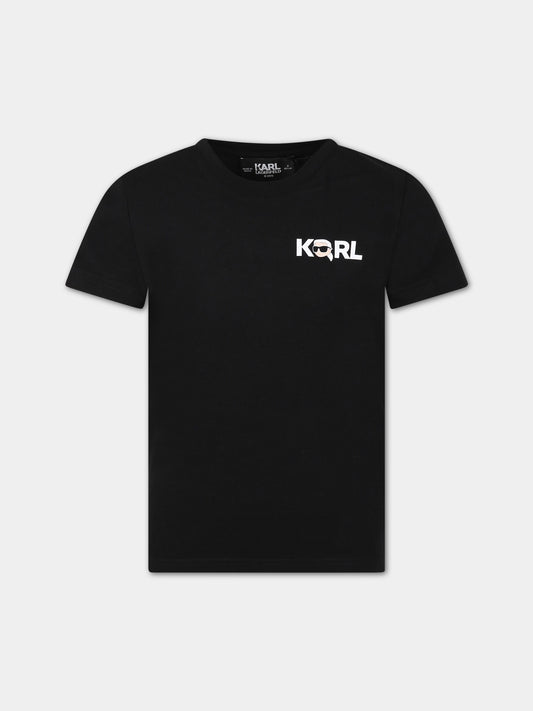 T-shirt nera per bambino con stampa e logo,Karl Lagerfeld Kids,Z25394 09B