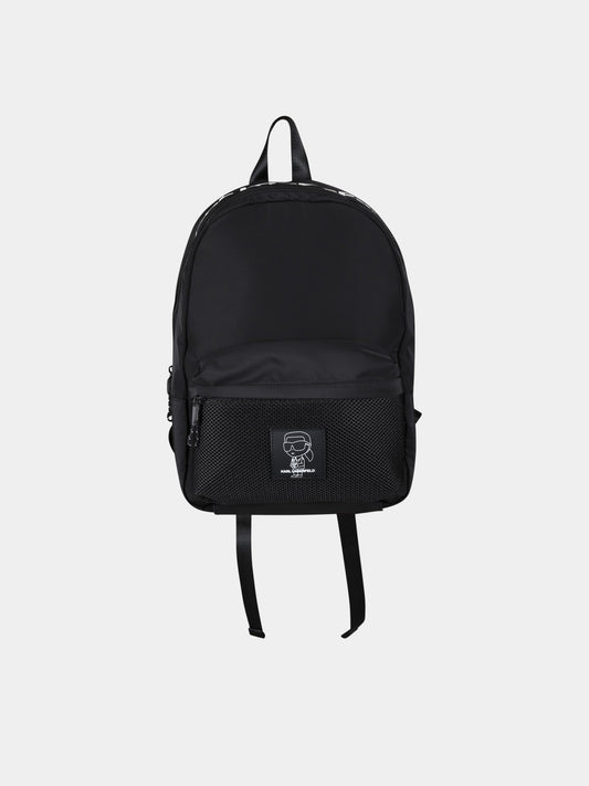 Zaino nero per bambina con logo bianco e patch,Karl Lagerfeld Kids,Z20093 09B
