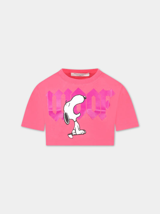 T-shirt rosa per bambina con dettaglio logo,Philosophy,PJTS136 JE138 3025