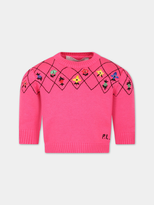 Maglione fucsia per bambina con fiori ricamati,Philosophy,PJMA76C FL209 C006