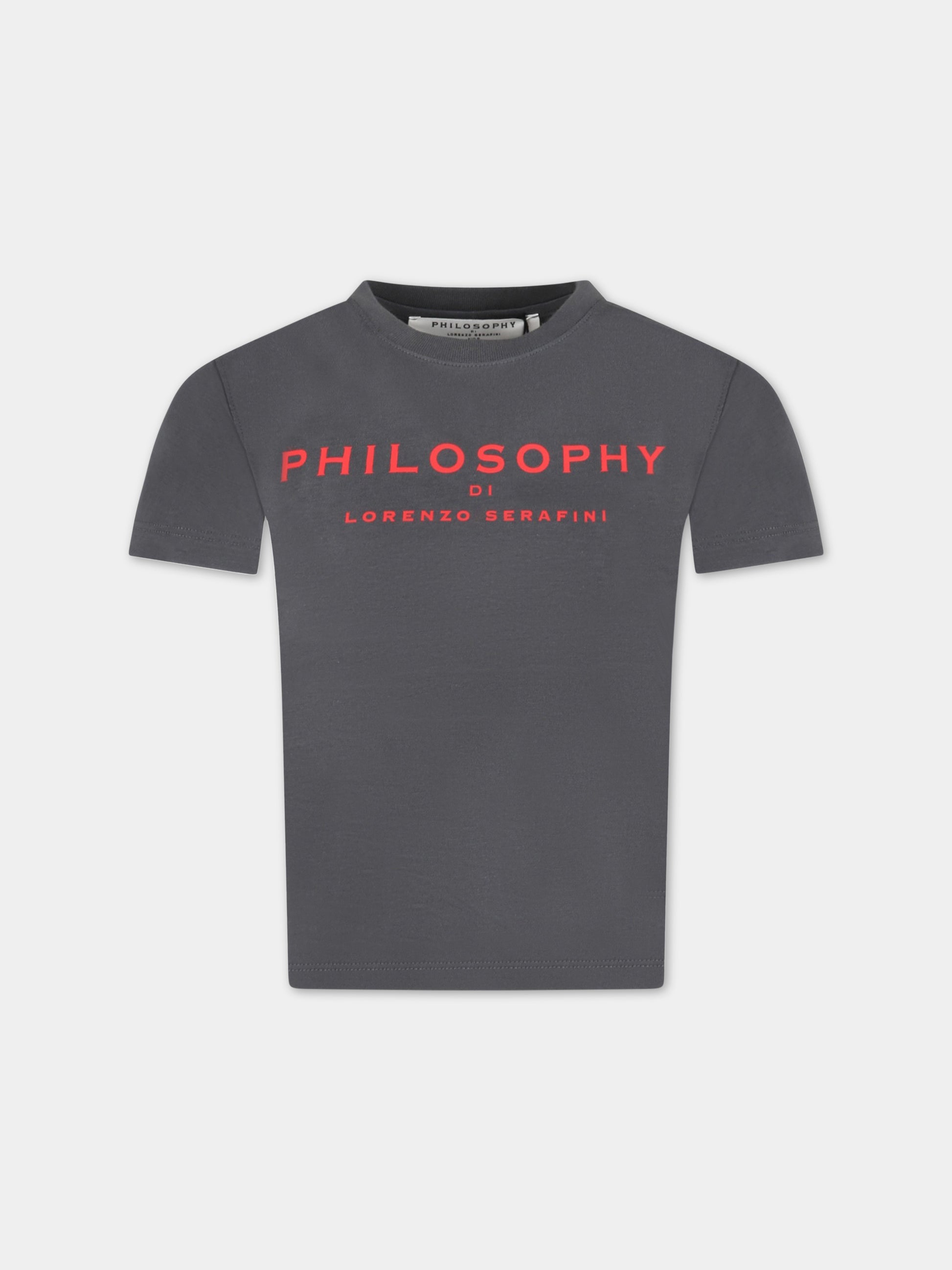 T-shirt grigia per bambina con dettaglio logo,Philosophy,PJTS127 JE138 5044