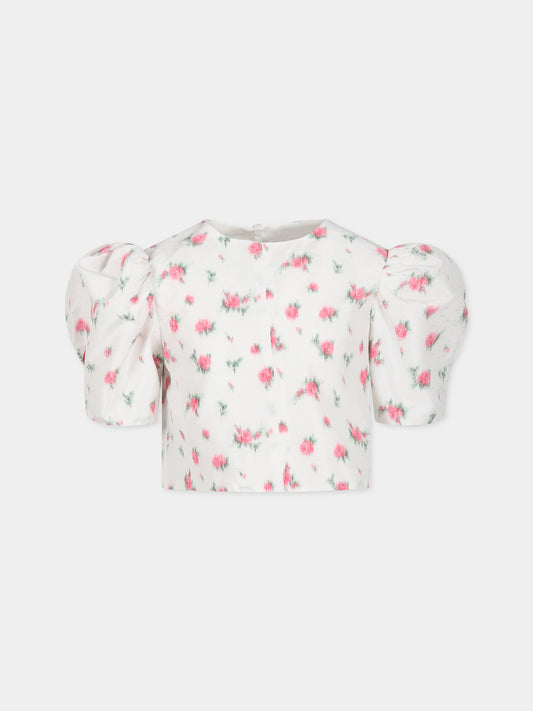 Camicia bianca per bambina con fiori,Philosophy,PJCA132 TF37 0010
