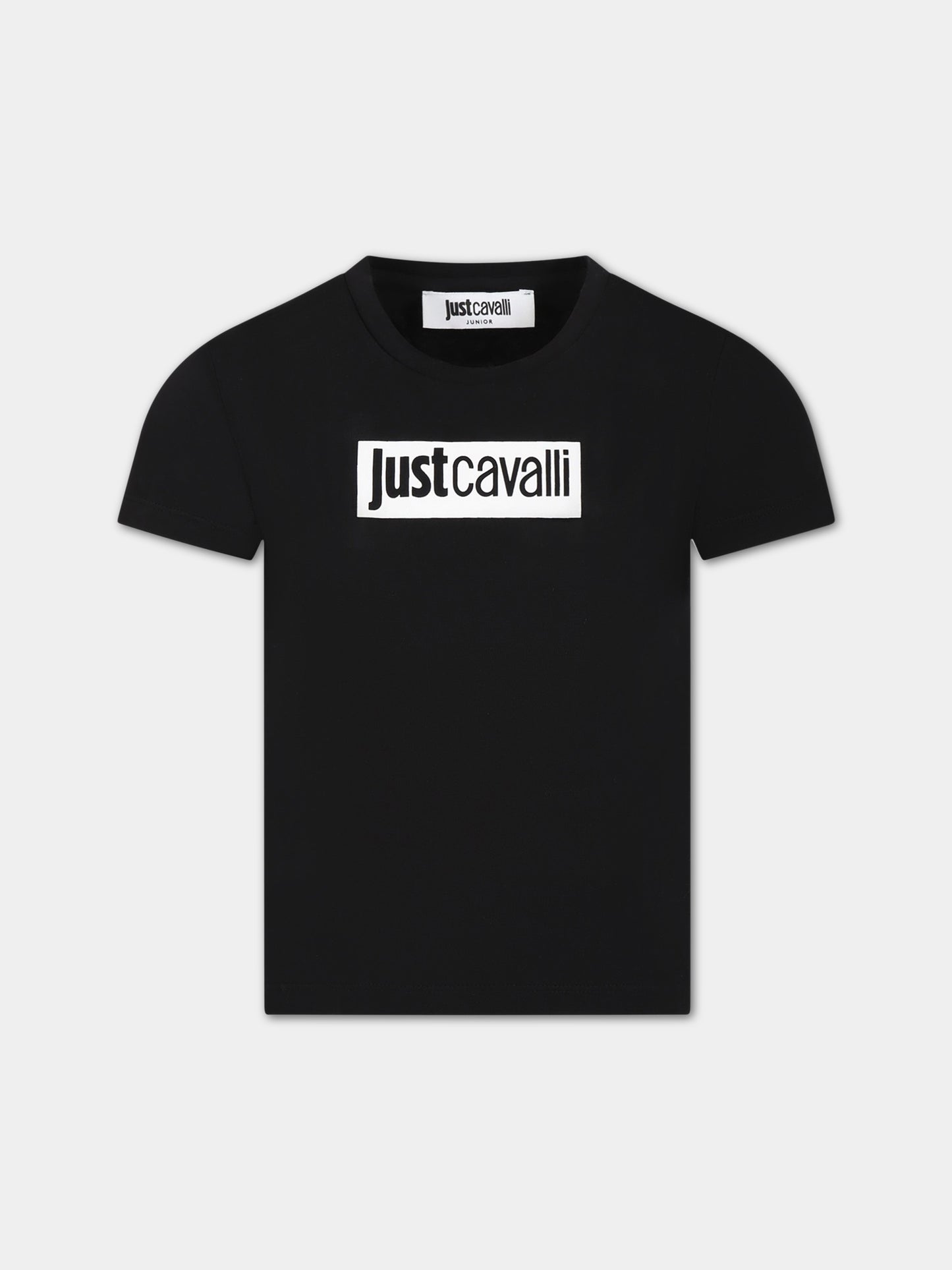 T-shirt nera per bambina con logo,Just Cavalli,JFTS005 JE95B N000