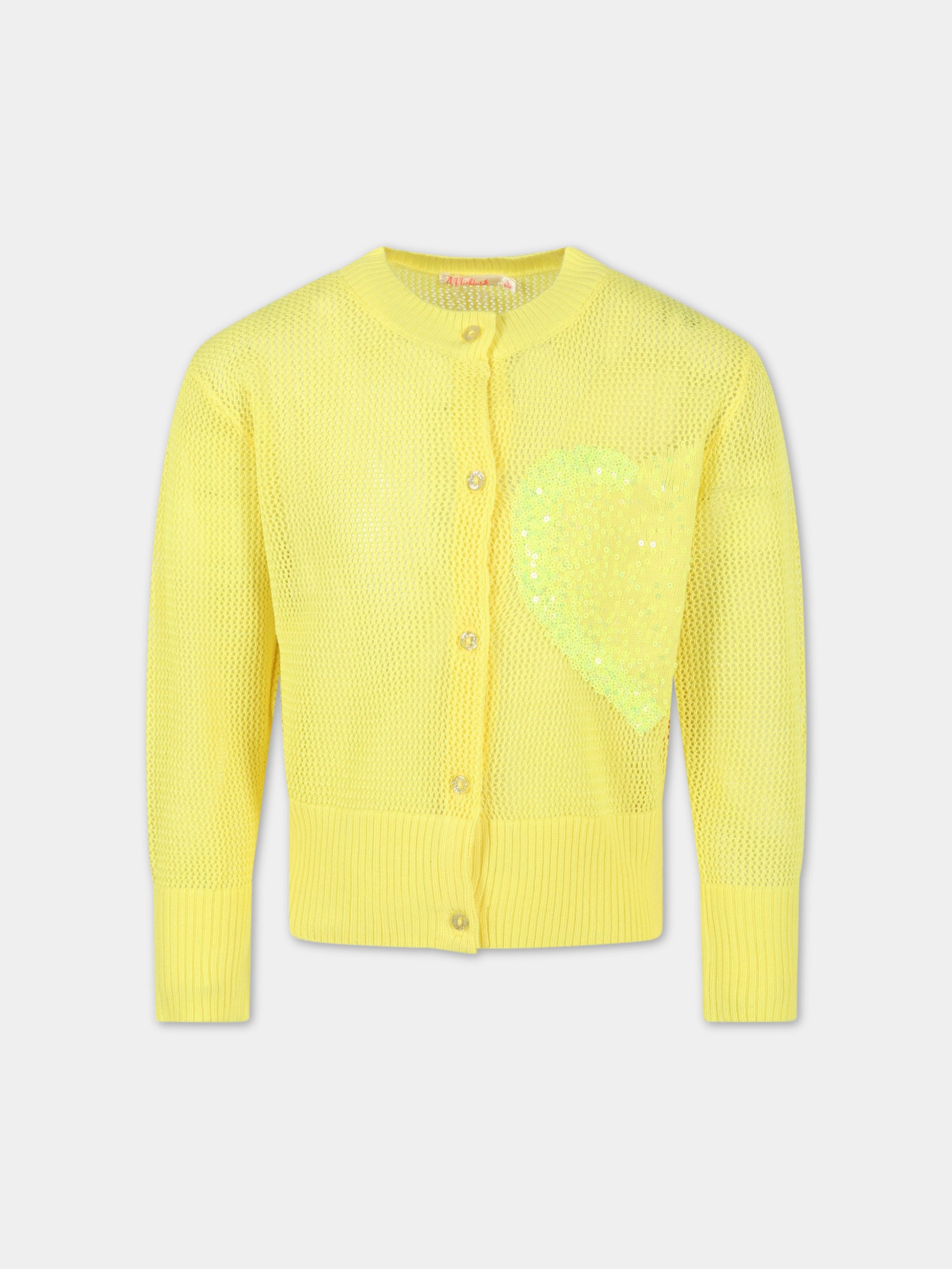 Cardigan giallo per bambina con cuore,Billieblush,U15A84 549