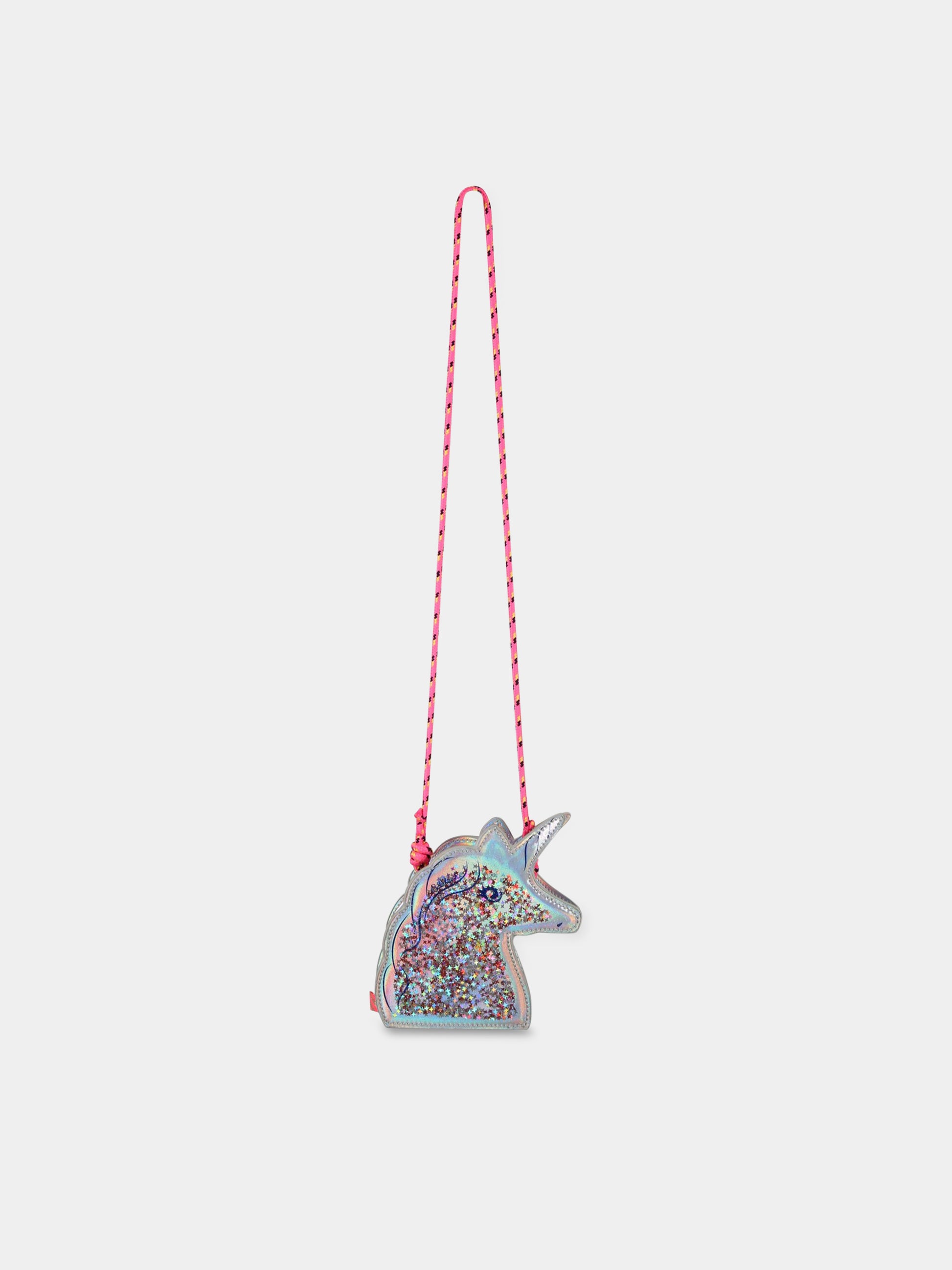 Borsa argentata per bambina con stelle e con logo,Billieblush,U10535 111