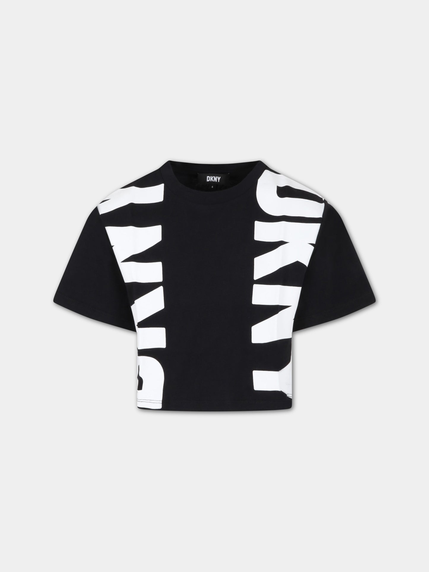 T-shirt nera per bambina con logo bianco,Dkny,D35S75 09B