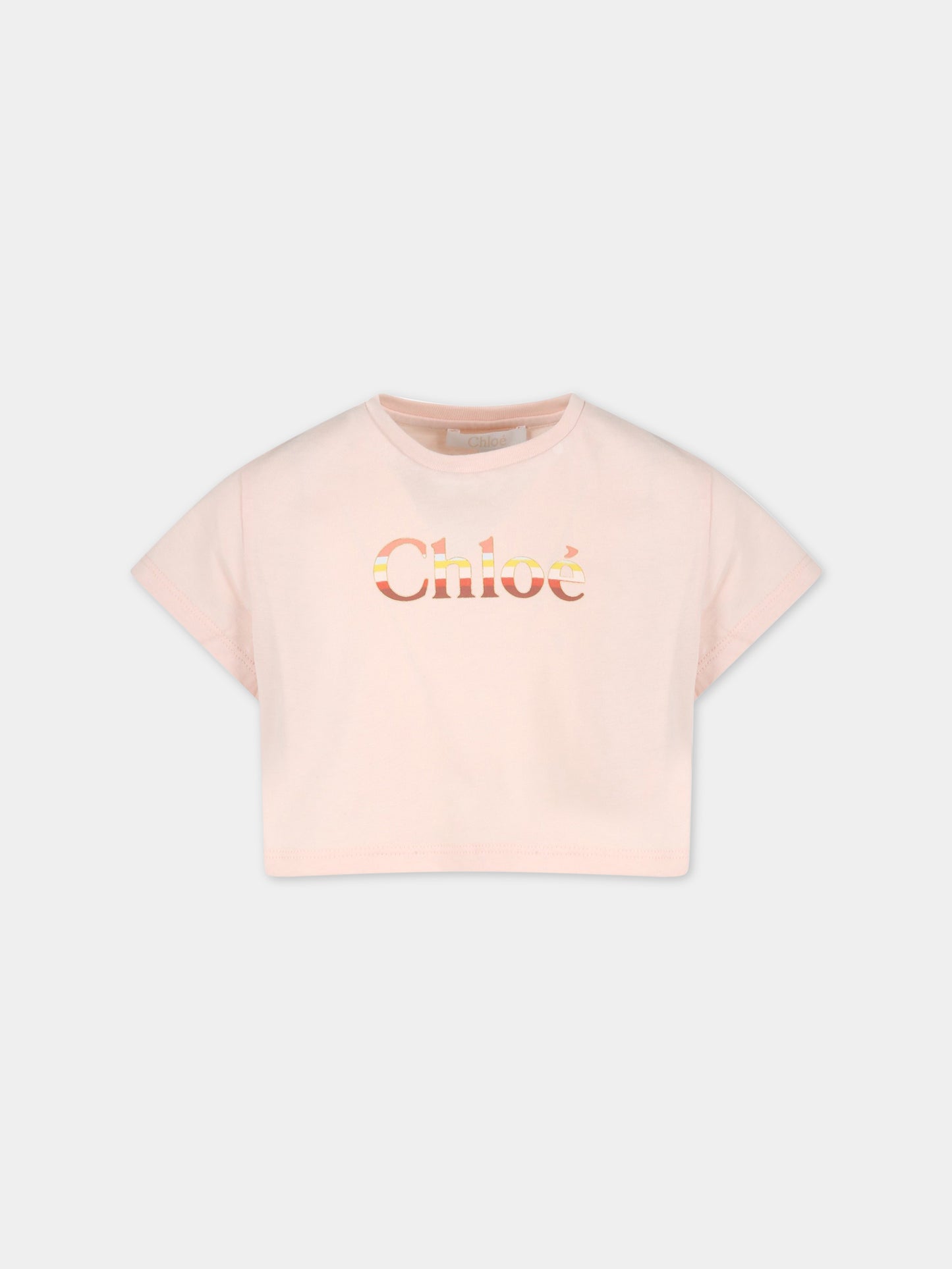 T-shirt rosa per bambina con logo multicolor,Chloé Kids,C15E07 45K