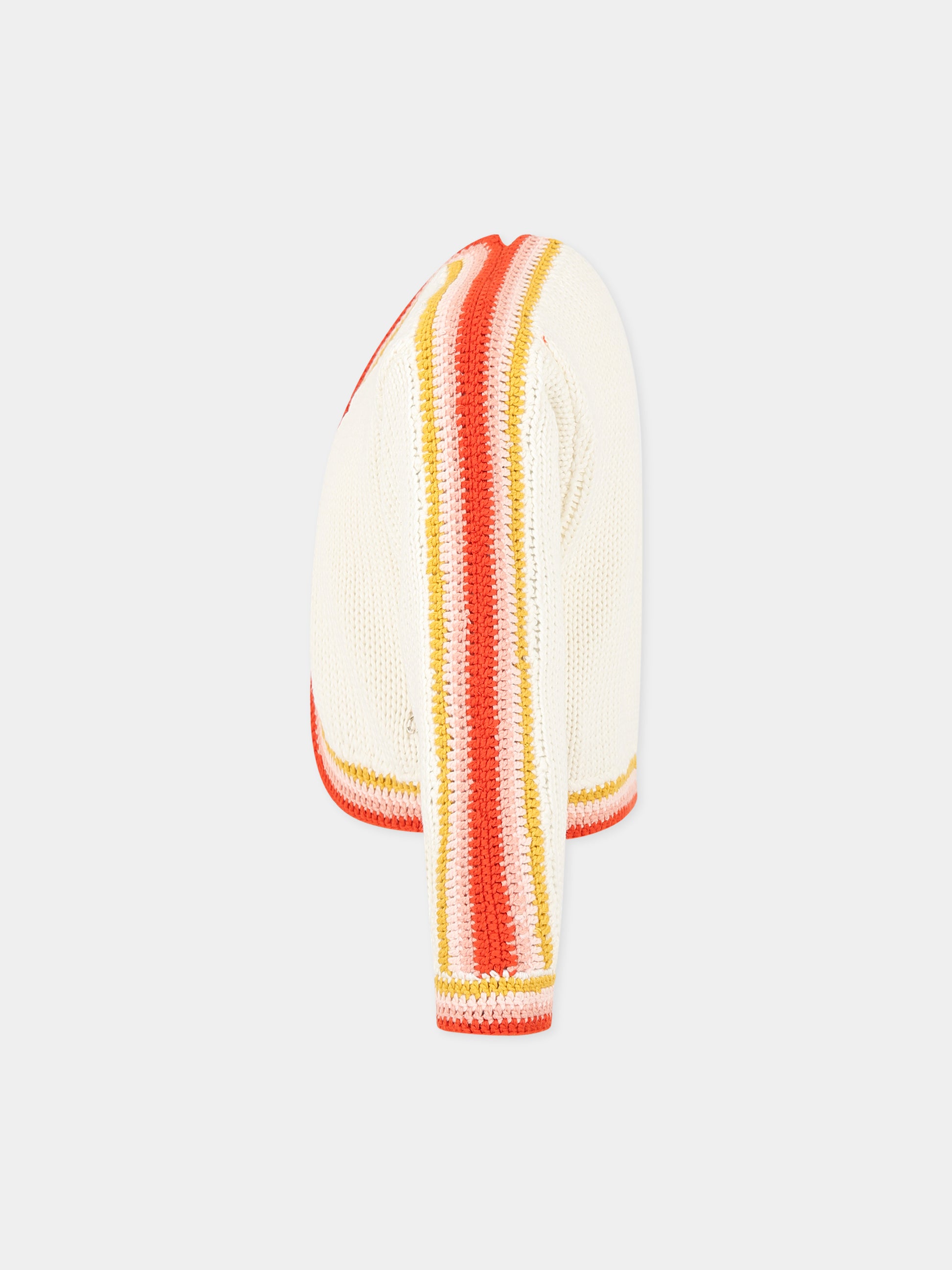Cardigan bianco per bambina con dettagli multicolor e logo,Chloé Kids,C15D88 117