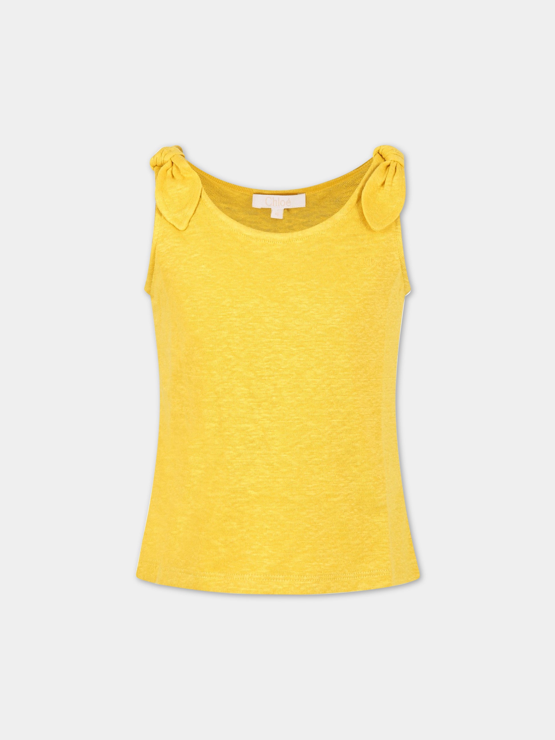T-shirt gialla per bambina con logo,Chloé Kids,C15D94 588