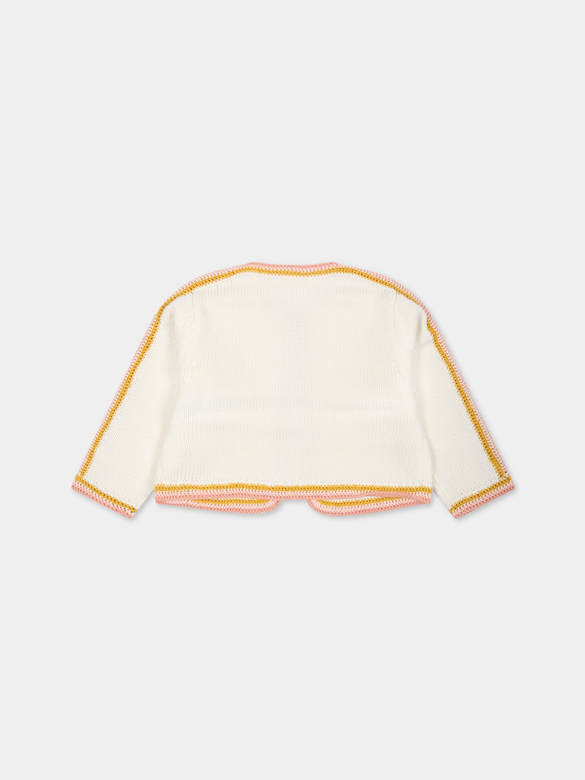 Cardigan bianco per bambina con dettagli multicolor e logo,Chloé Kids,C05430 117