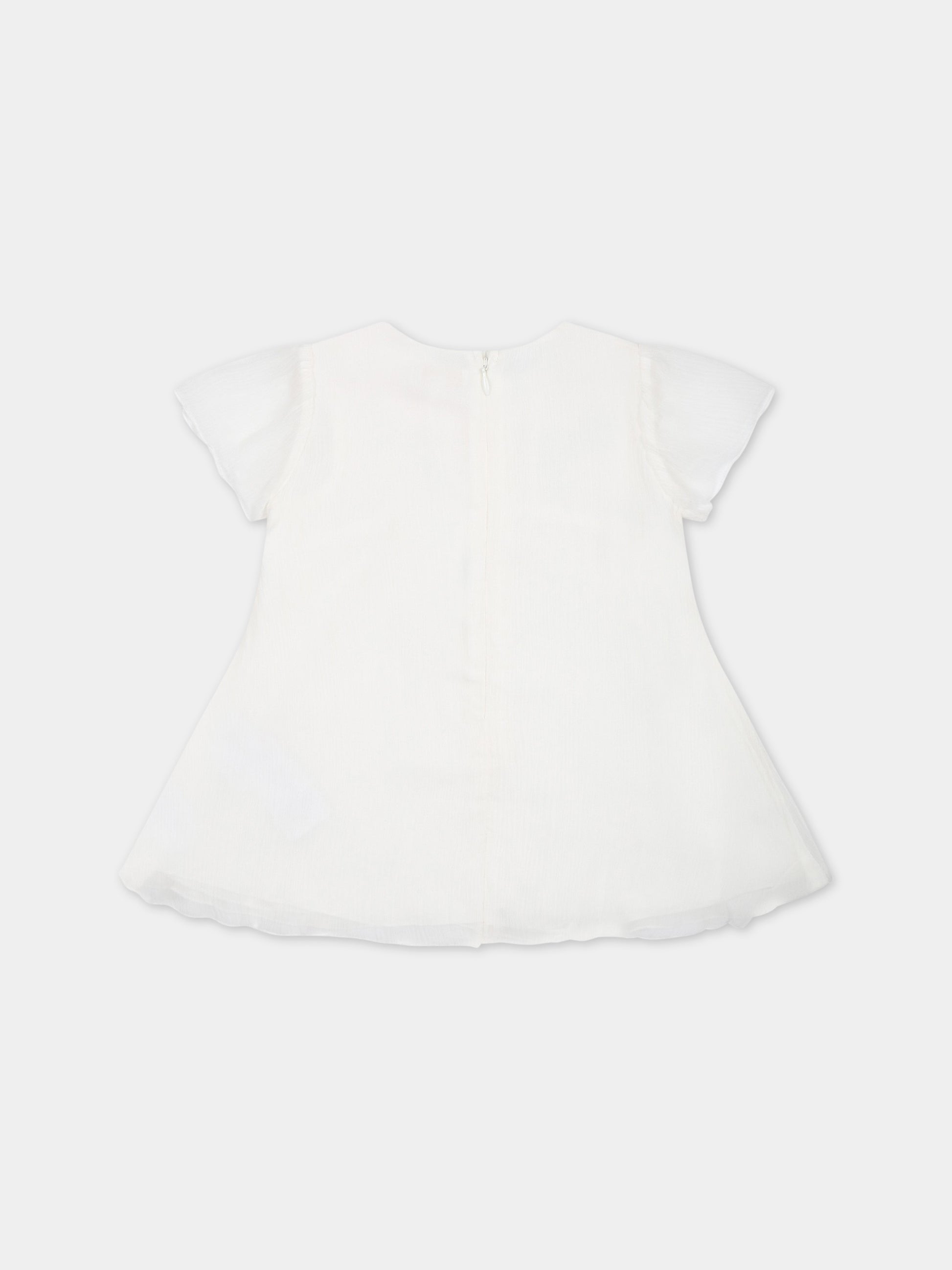 Vestito bianco per neonata con ricami,Chloé Kids,C02344 117