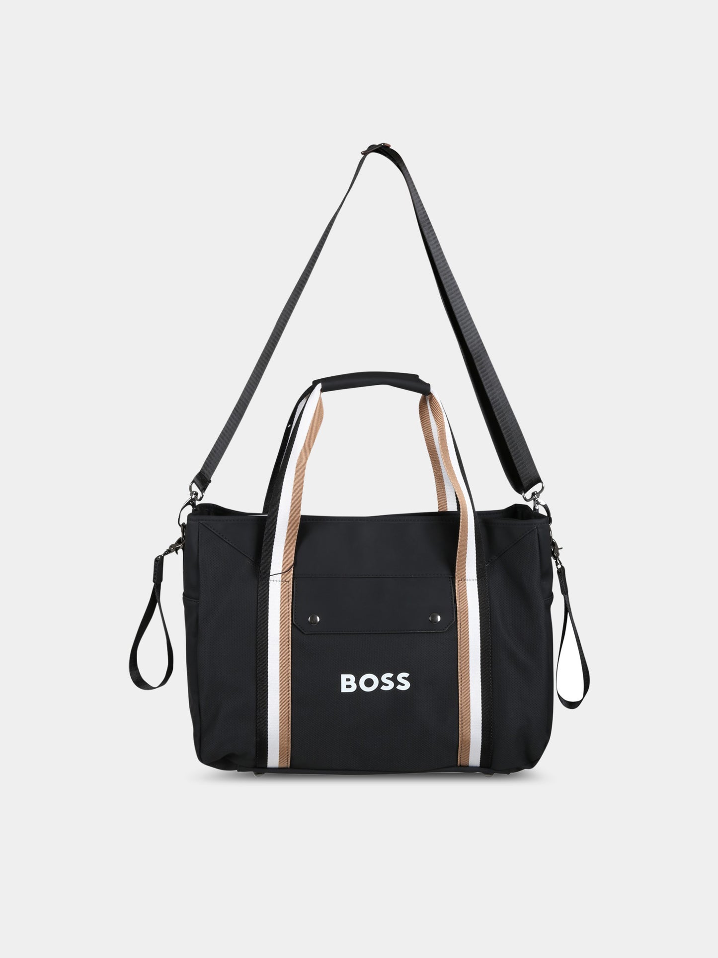 Borsa-mamma nera per neonato con patch logato,Boss,J90313 09B