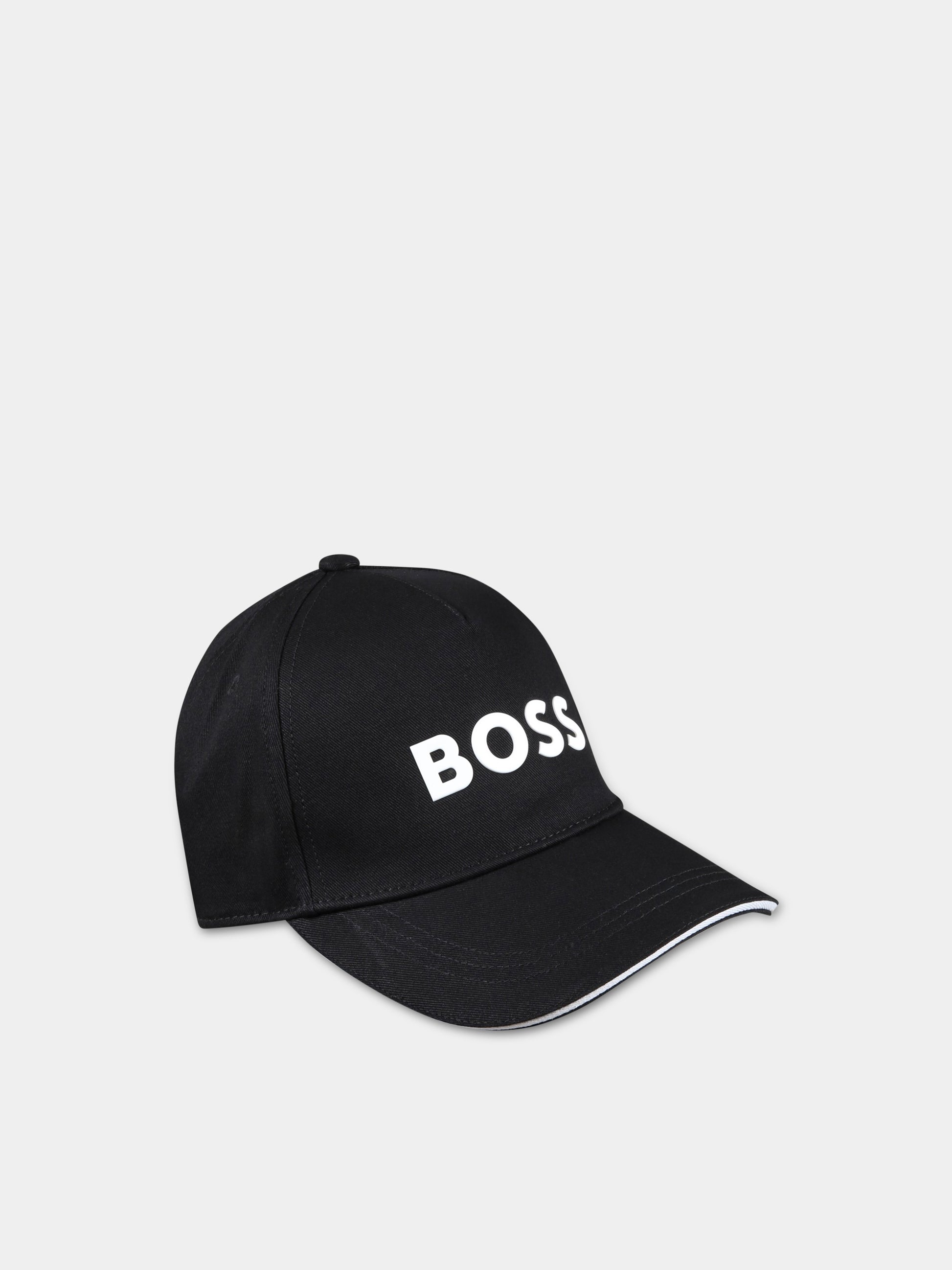 Cappello nero per bambino con logo bianco,Boss,J21271 09B