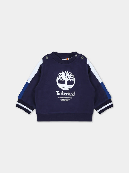 Felpa blu per neonato con logo bianco,Timberland,T05L05 85T