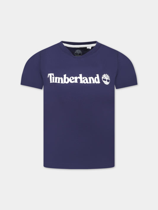 T-shirt blu per bambino con logo,Timberland,T25T77 85T