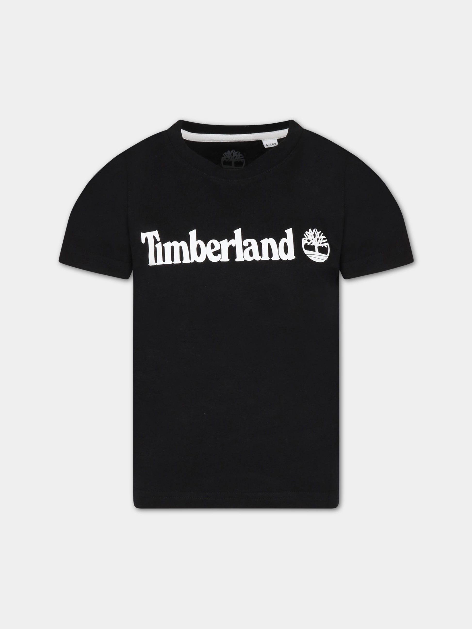 T-shirt nera per bambino con logo bianco,Timberland,T25T77 09B