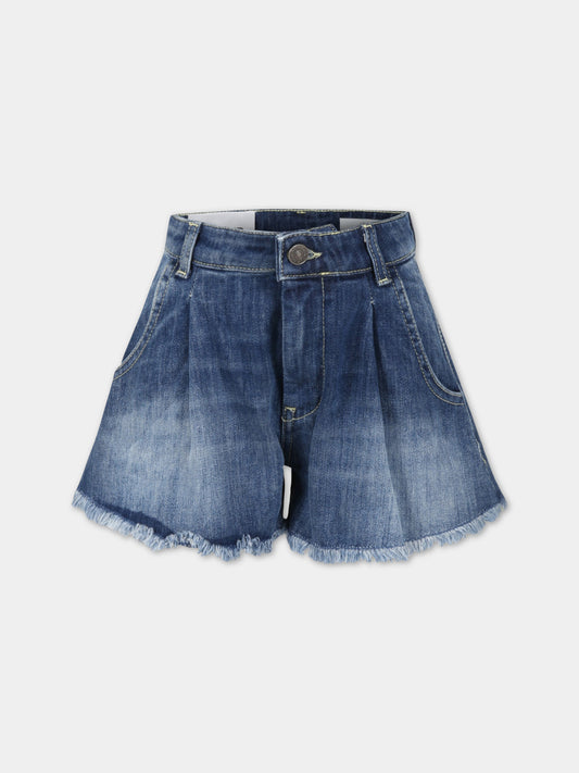 Shorts blu per bambina con patch logato,Dondup Kids,DFBE61C DS040 4016