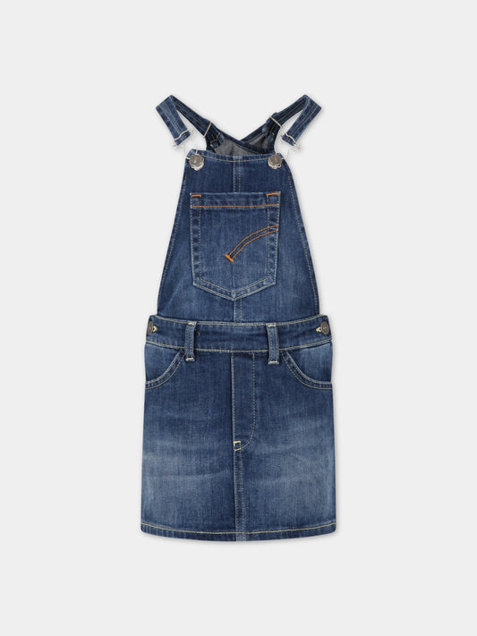 Salopette blu per bambina con patch logato,Dondup Kids,DFAB180C DS040 4016