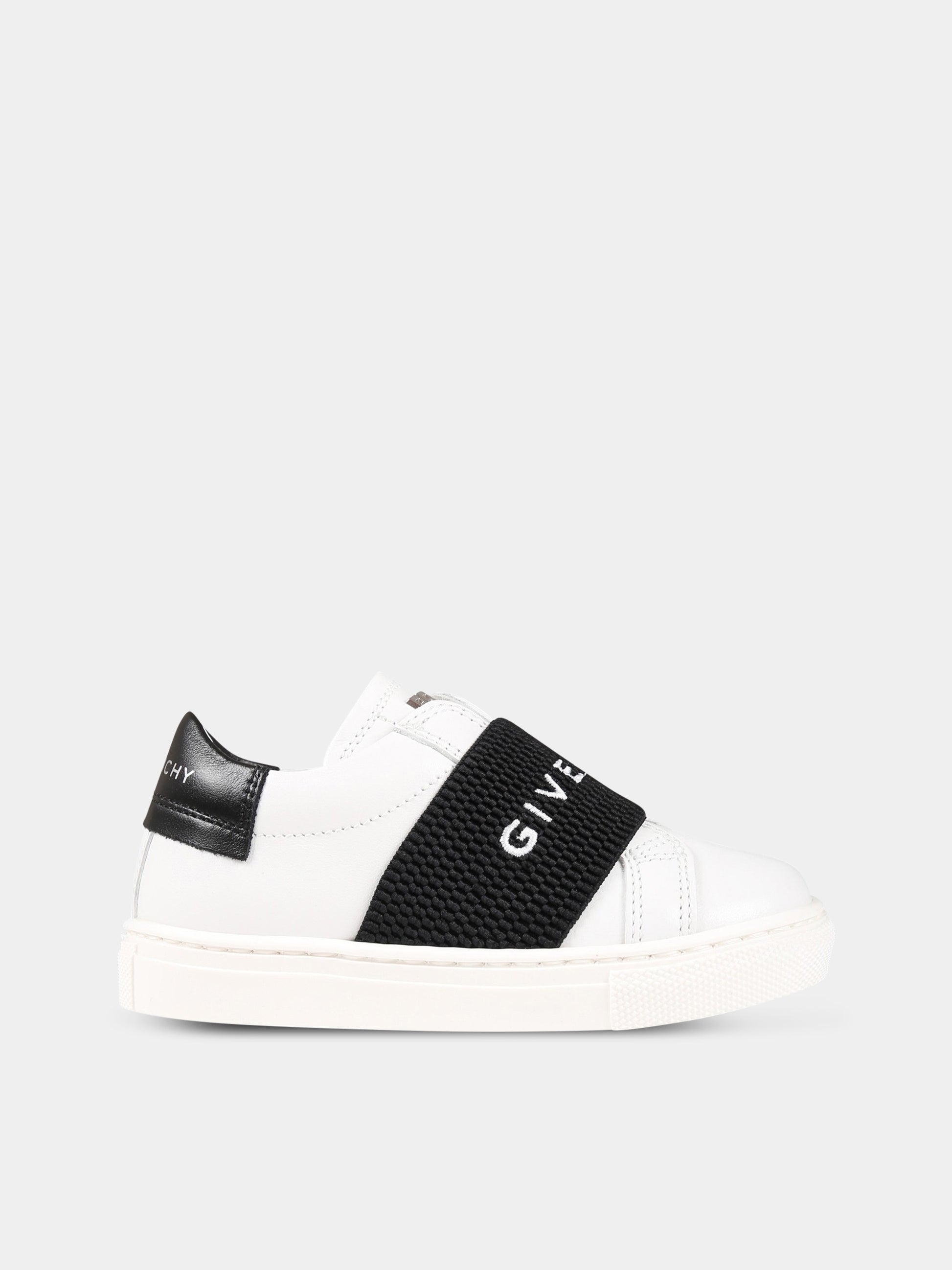 Sneakers bianche per neonato con fascia nera logata,Givenchy Kids,H29083 10P