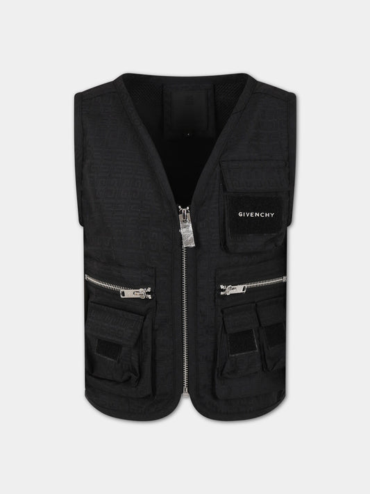 Gilet nero per bambino con logo,Givenchy Kids,H26129 09B