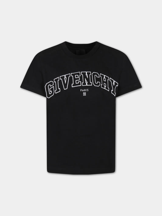 T-shirt nera per bambino con logo bianco,Givenchy Kids,H25418 09B