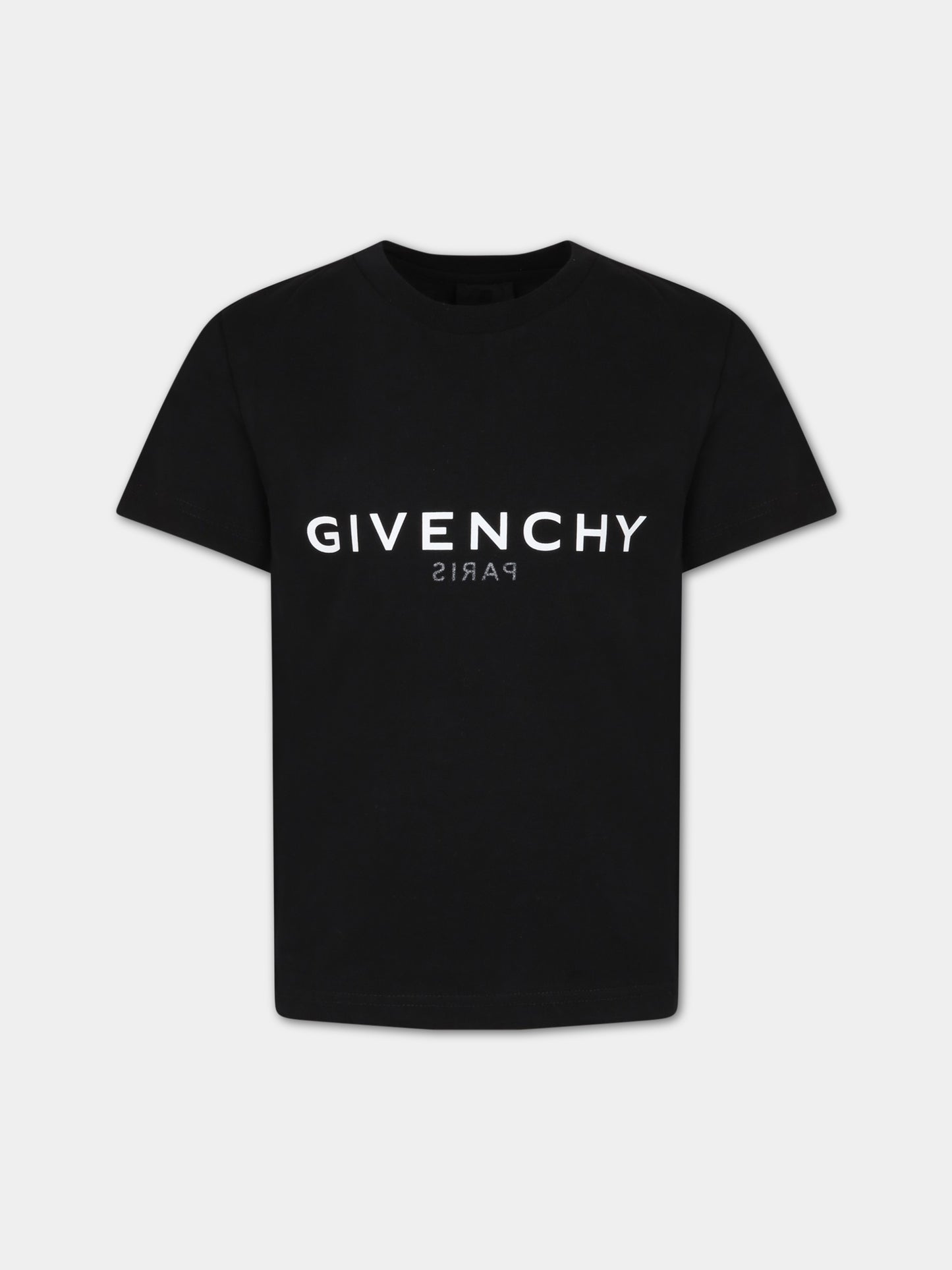 T-shirt nera per bambino con logo bianco,Givenchy Kids,H25404 09B
