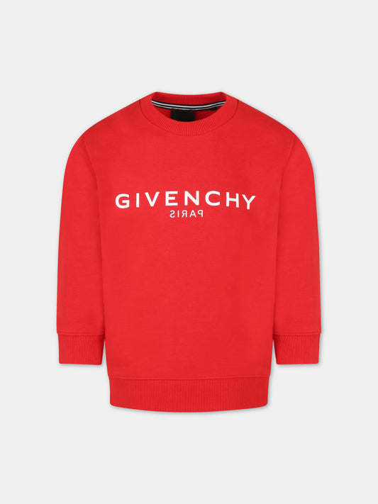 Felpa rossa per bambino con logo bianco,Givenchy Kids,H25424 991