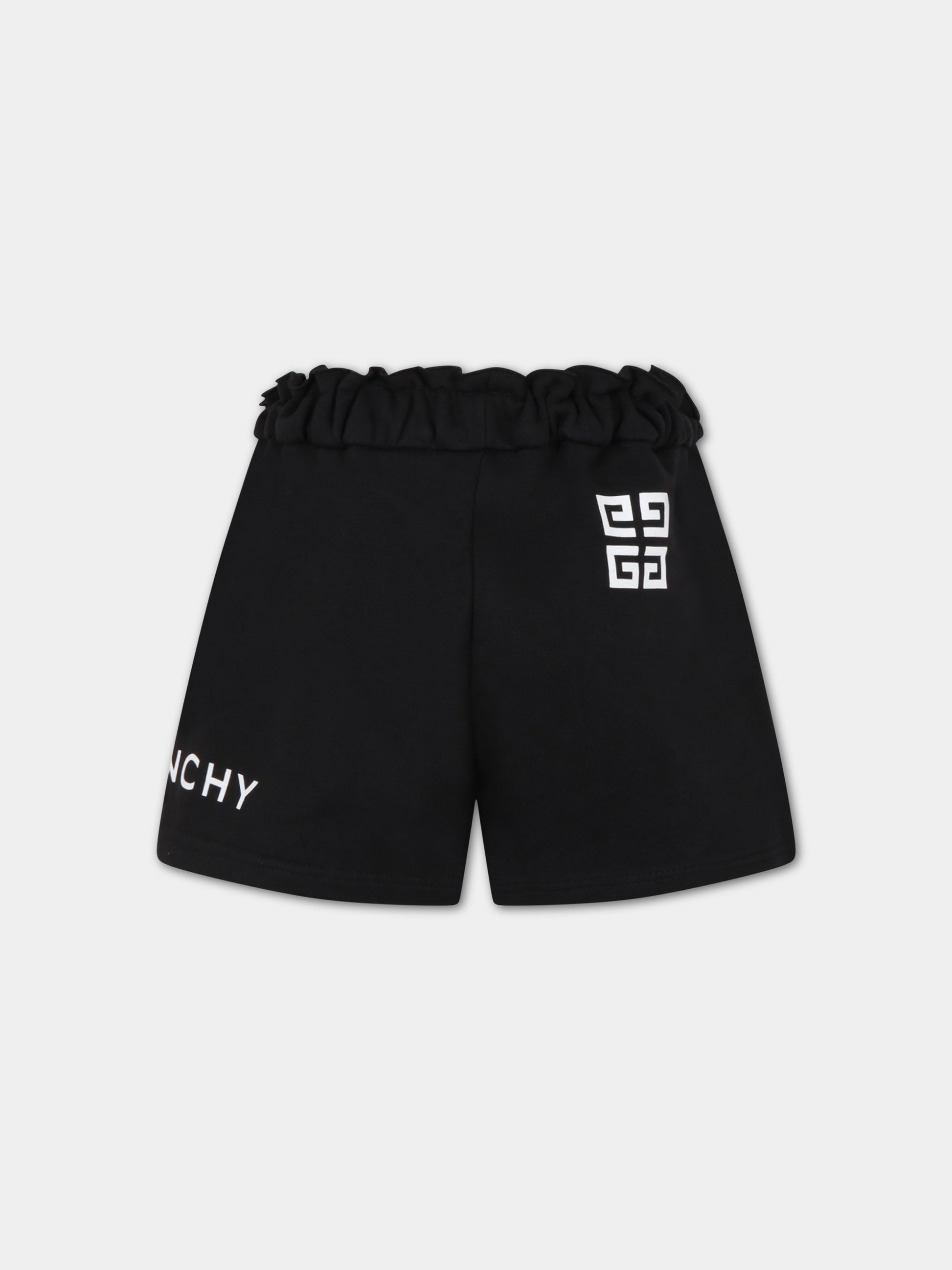 Shorts neri per bambina con logo bianco,Givenchy Kids,H14190 09B