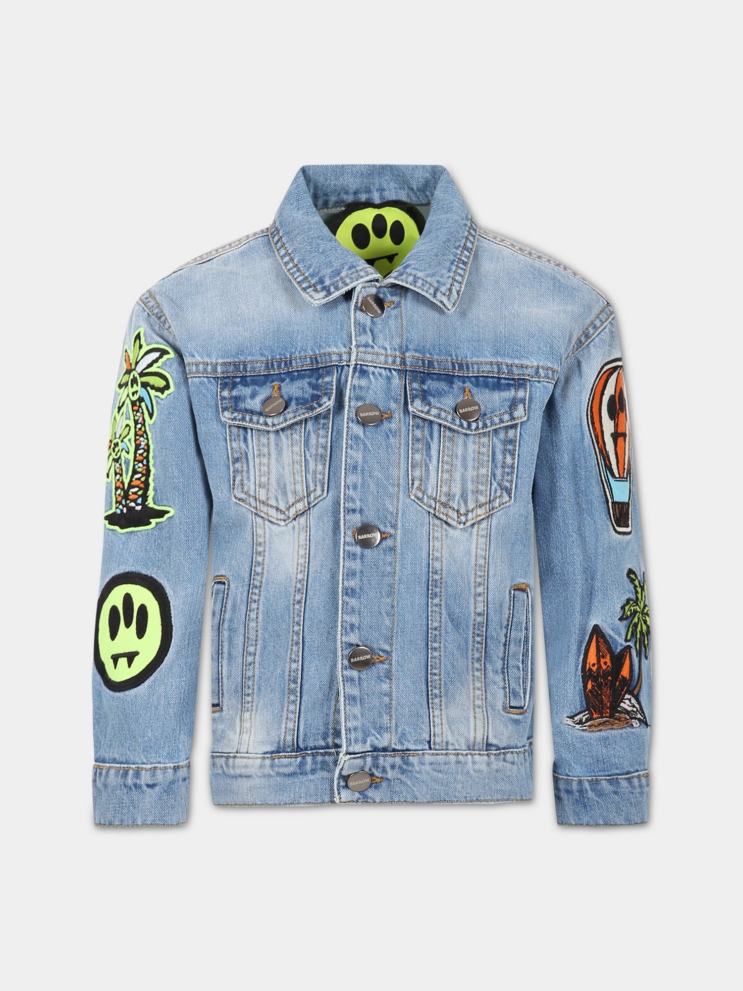 Giubbotto celeste per bambini con iconico smile e patch,Barrow,032949 200