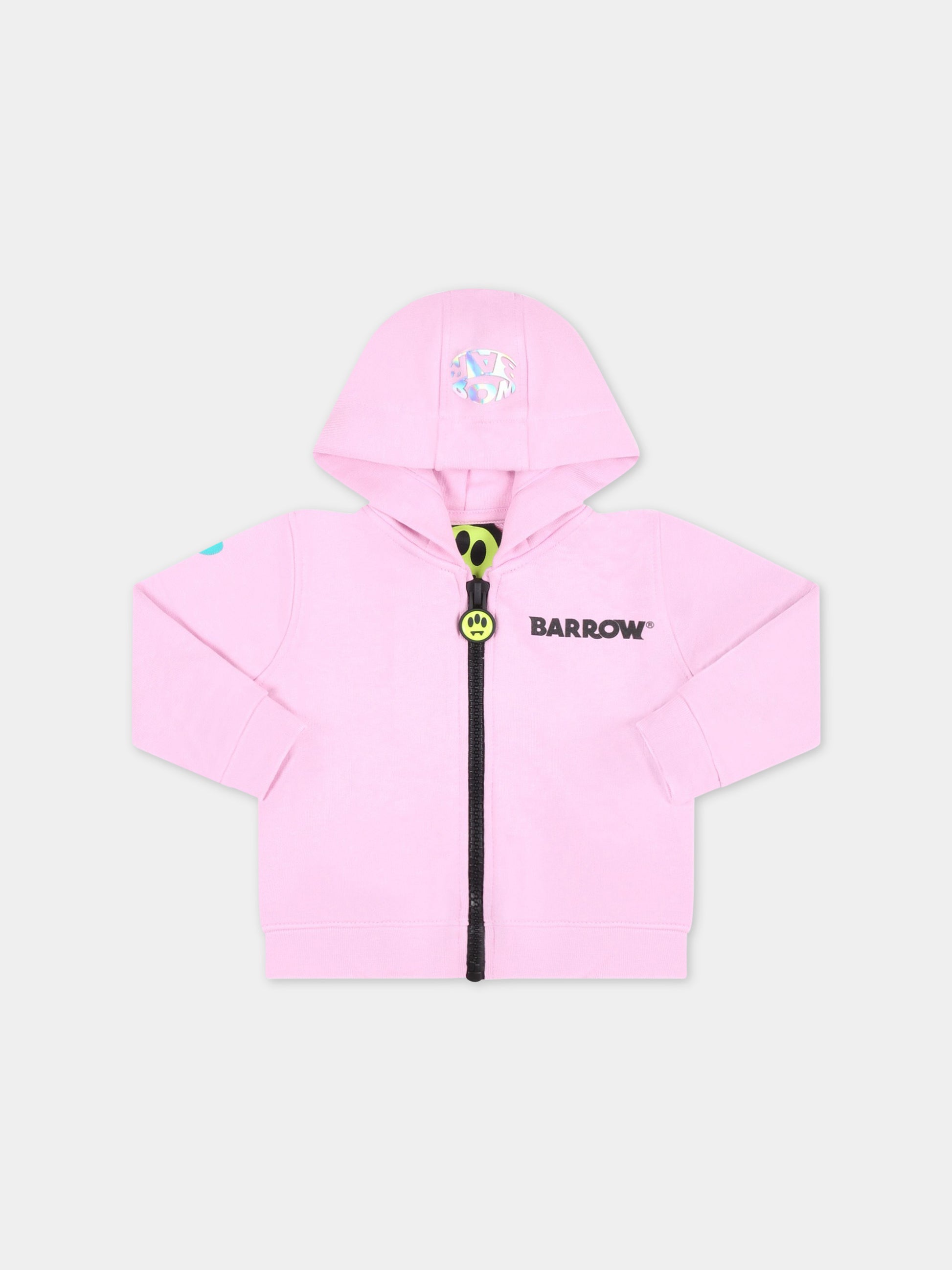 Felpa rosa per neonata con logo verde,Barrow,033118 042