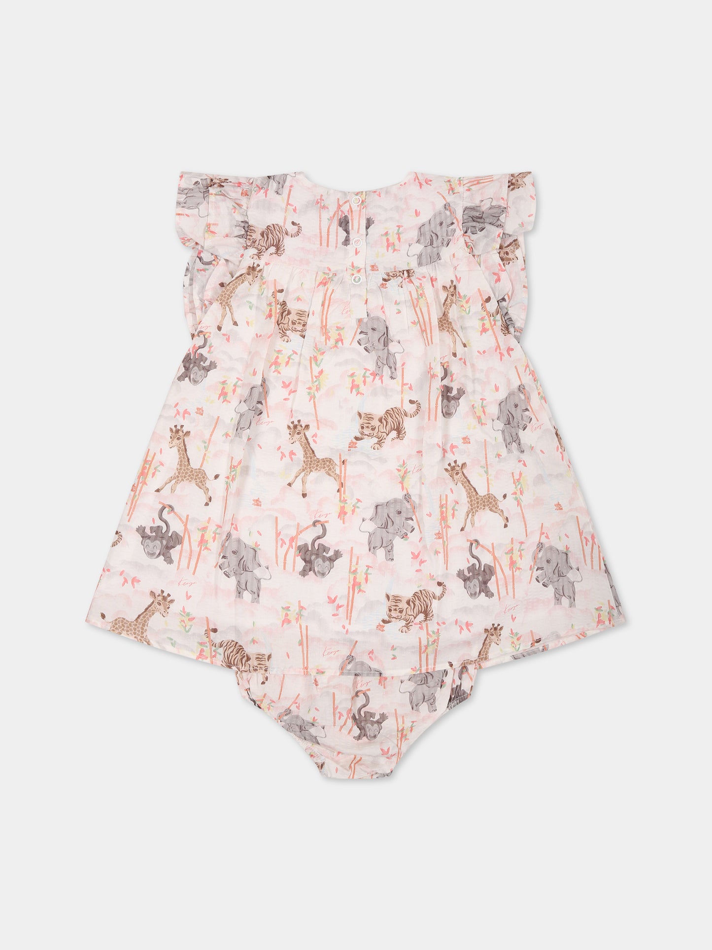 Completo multicolor per neonata con stampa animali e logo all-over,Kenzo Kids,K98113 10P