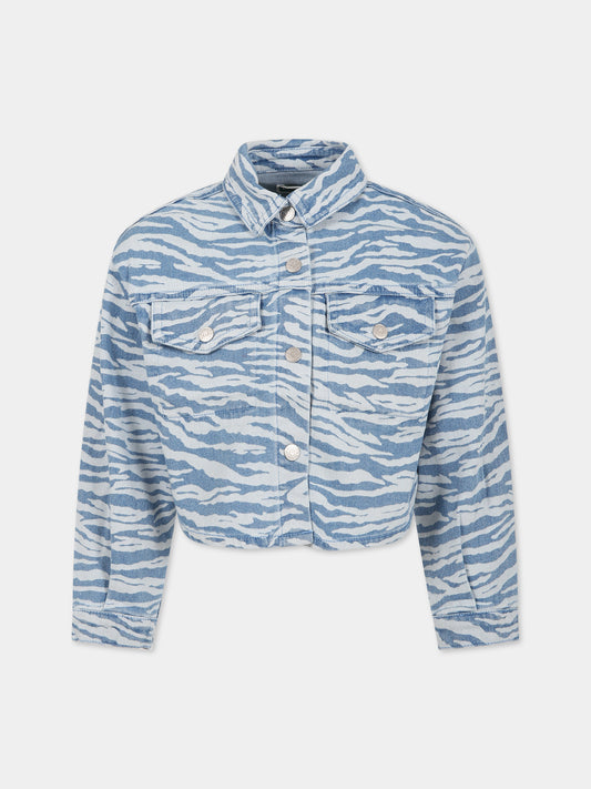 Giubboto celeste per bambina con logo,Kenzo Kids,K15638 78G