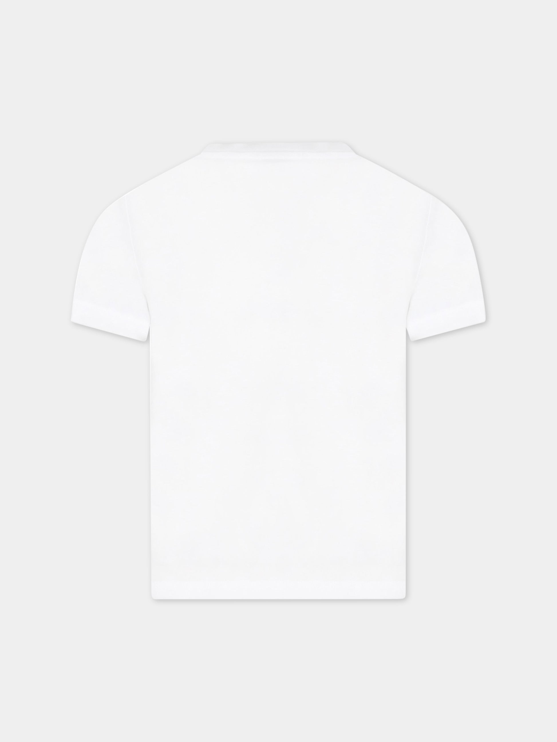 T-shirt bianca per bambina con elefante e logo,Kenzo Kids,K15619 10P