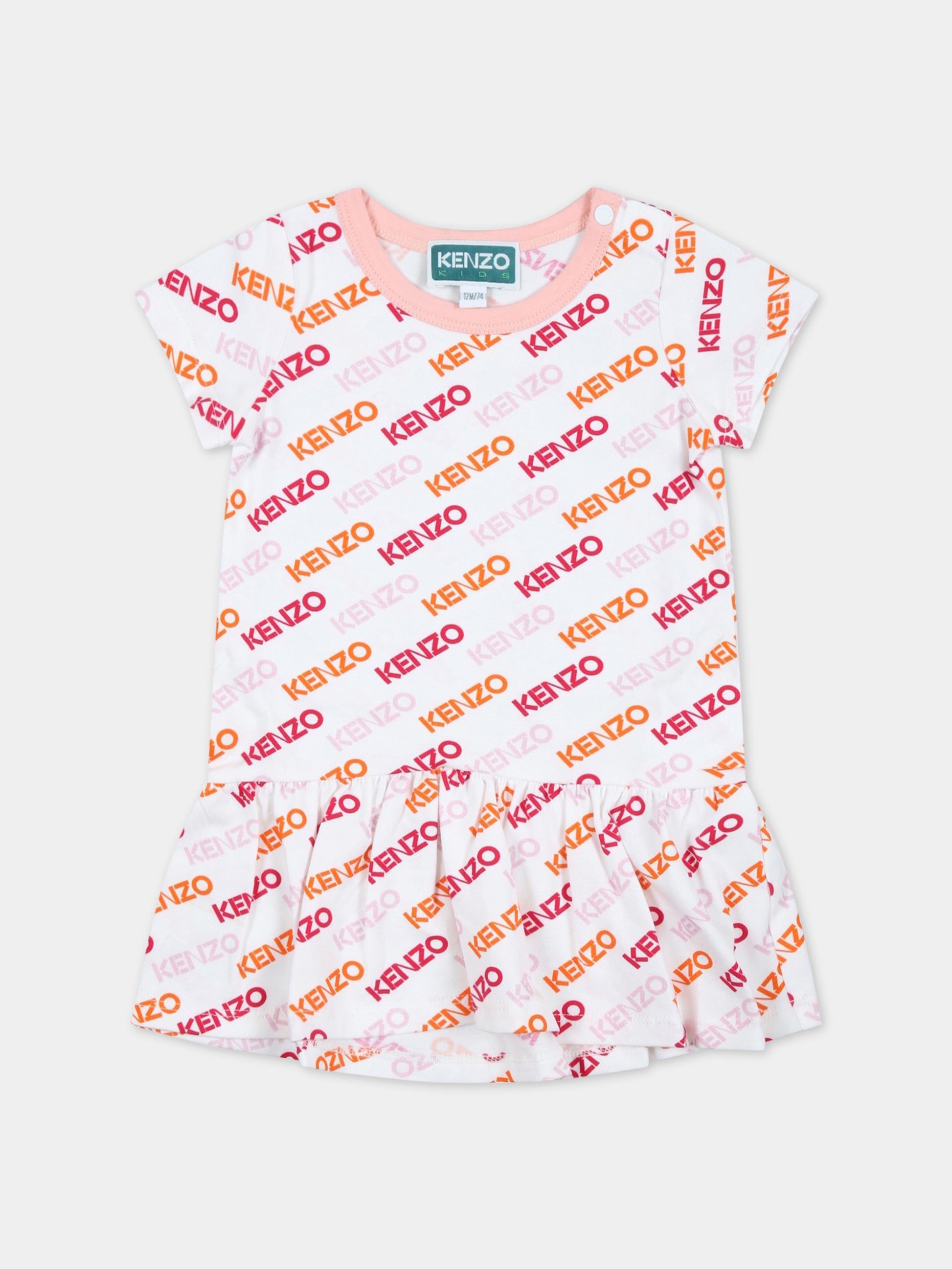 Vestito bianco per neonata con logo,Kenzo Kids,K02095 10P