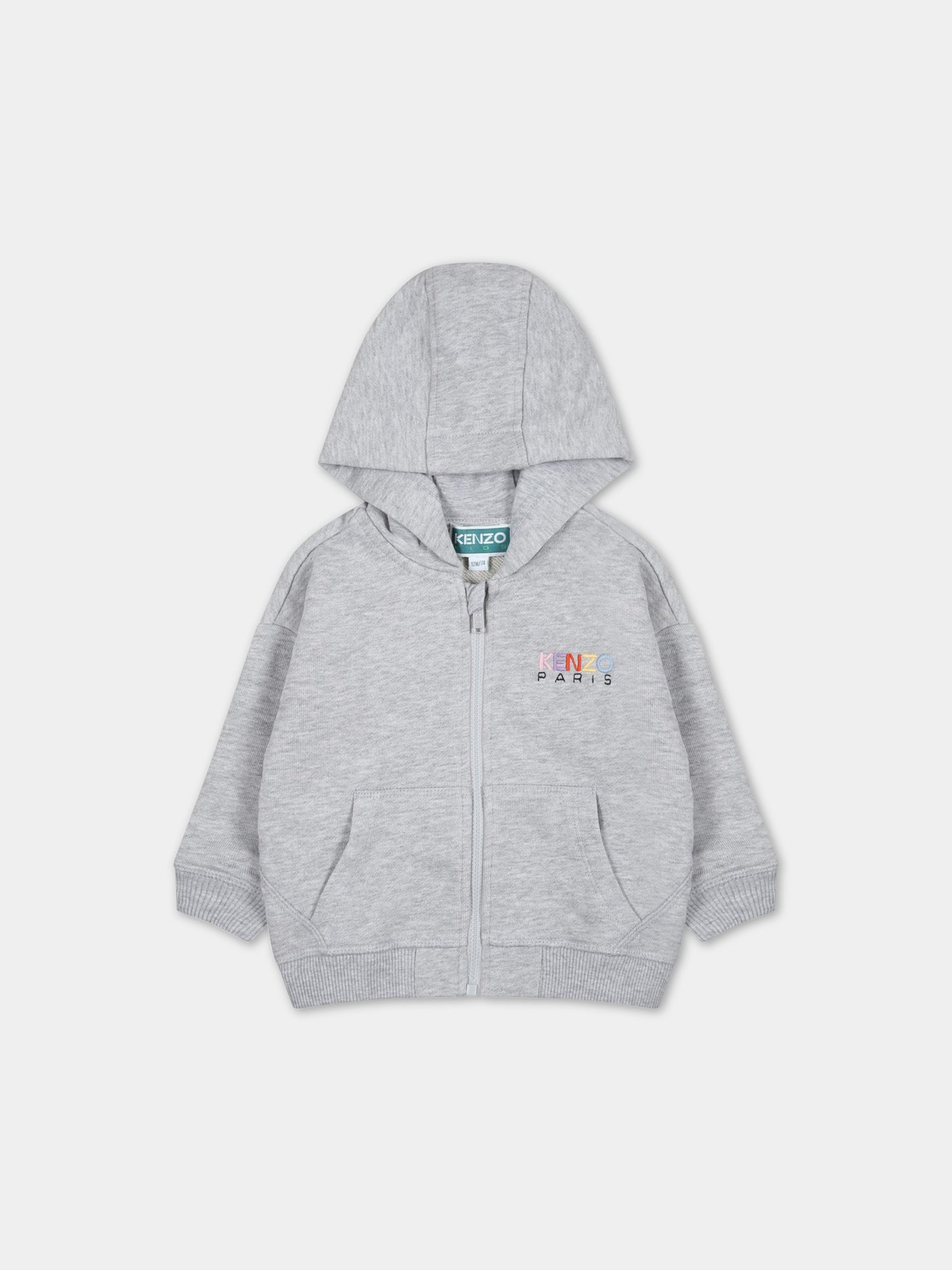 Felpa grigia per neonata con logo multicolor,Kenzo Kids,K05490 A41