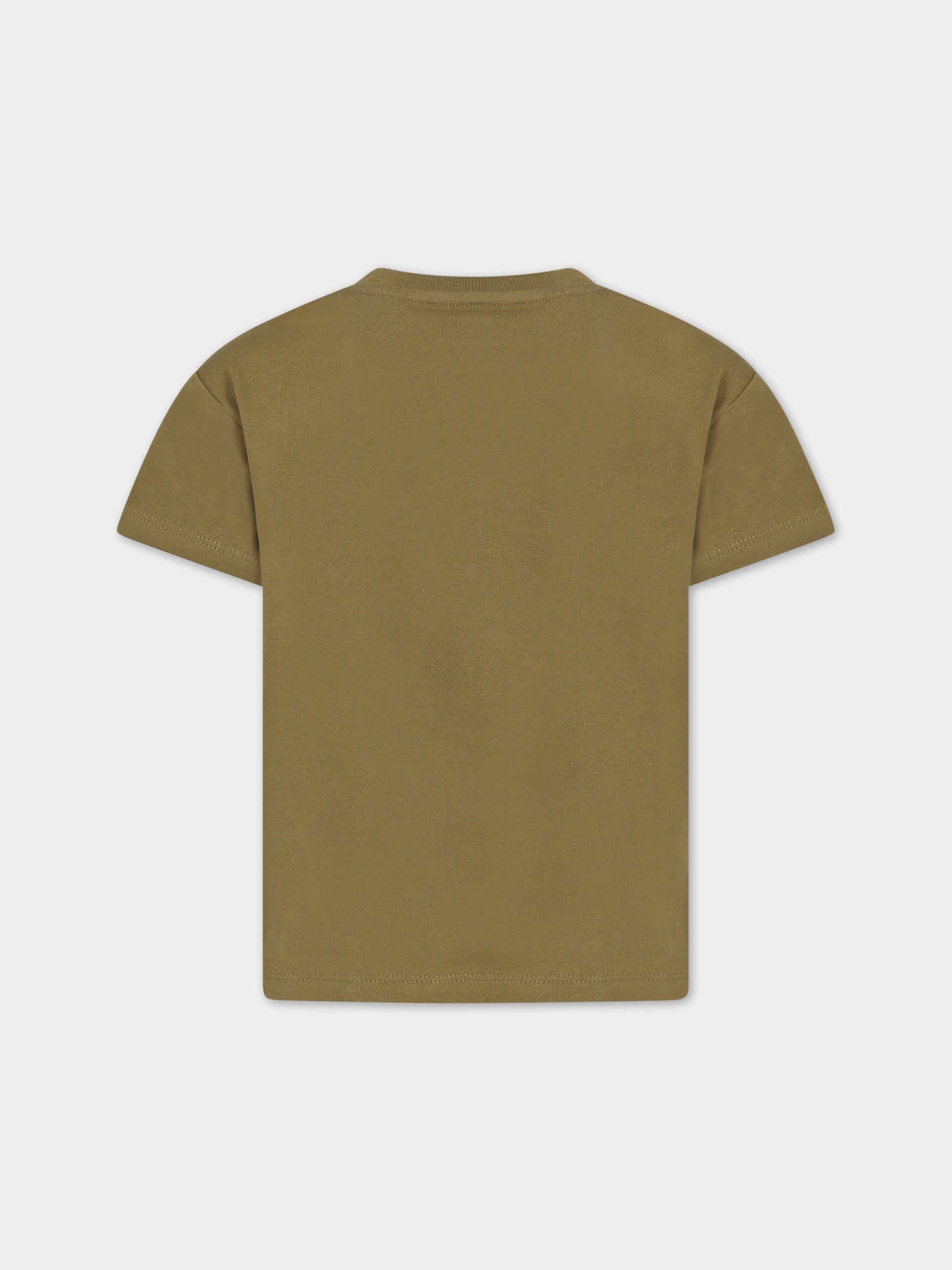 T-shirt verde per bambino con giraffa e logo,Kenzo Kids,K25781 626