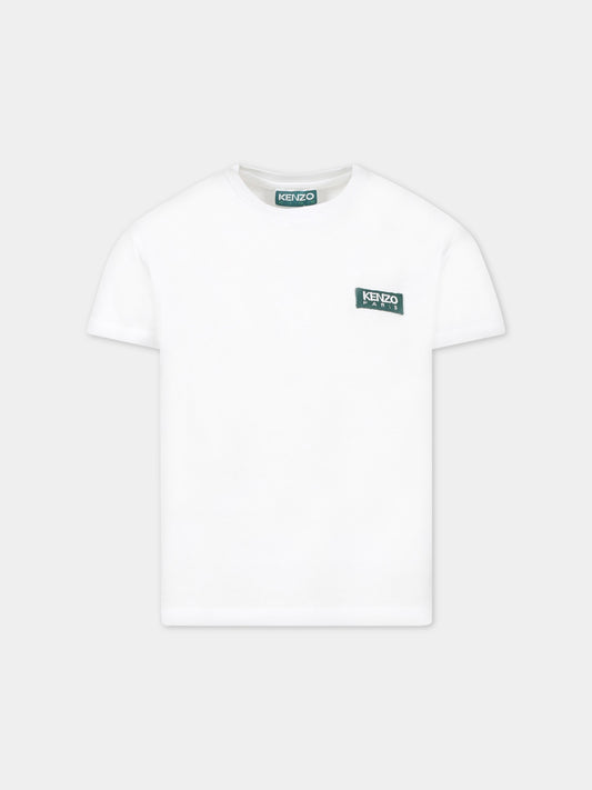 T-shirt bianca per bambino con patch logo,Kenzo Kids,K25776 10P
