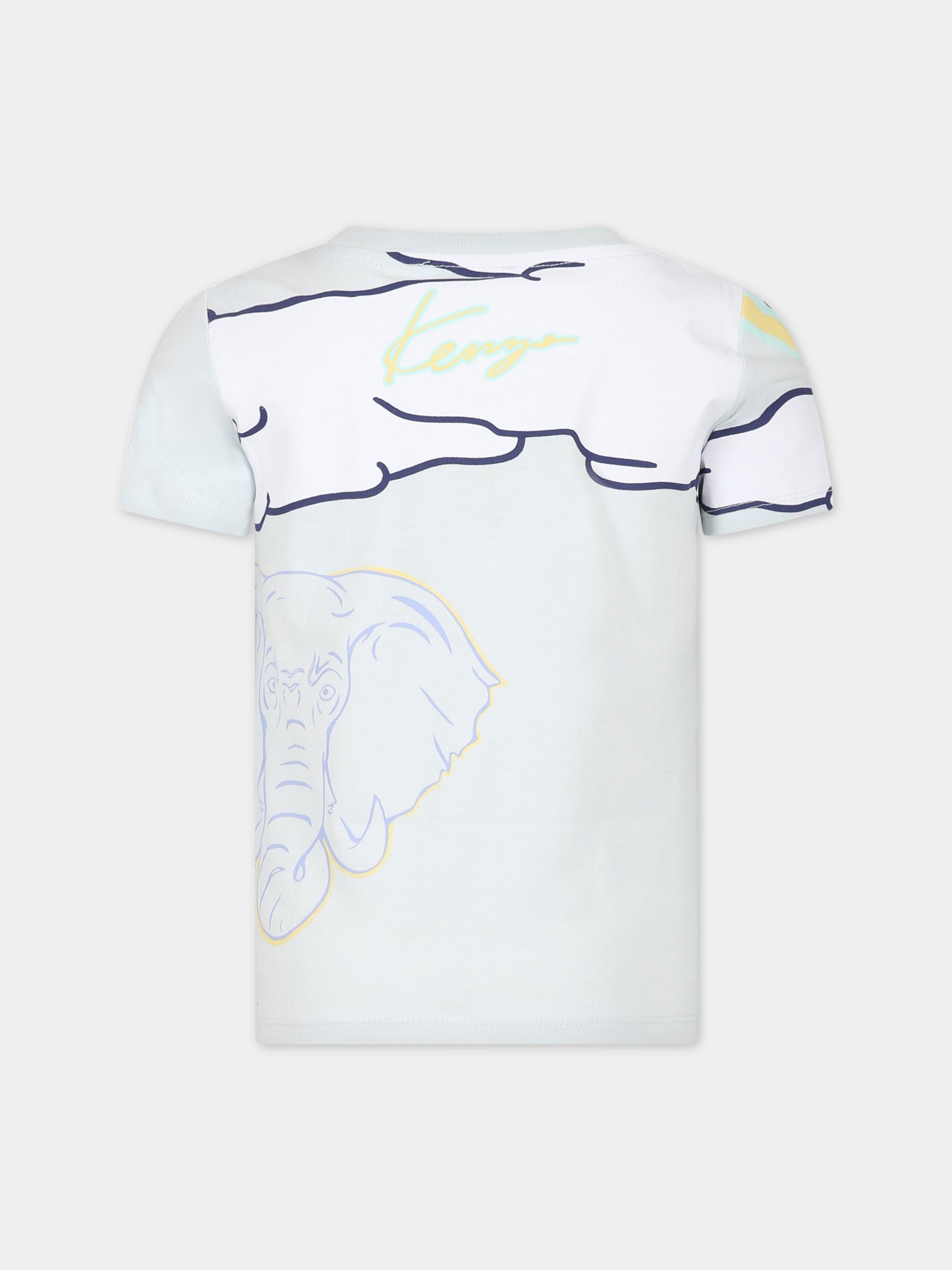 T-shirt celeste per bambino con tigre e logo,Kenzo Kids,K25796 791